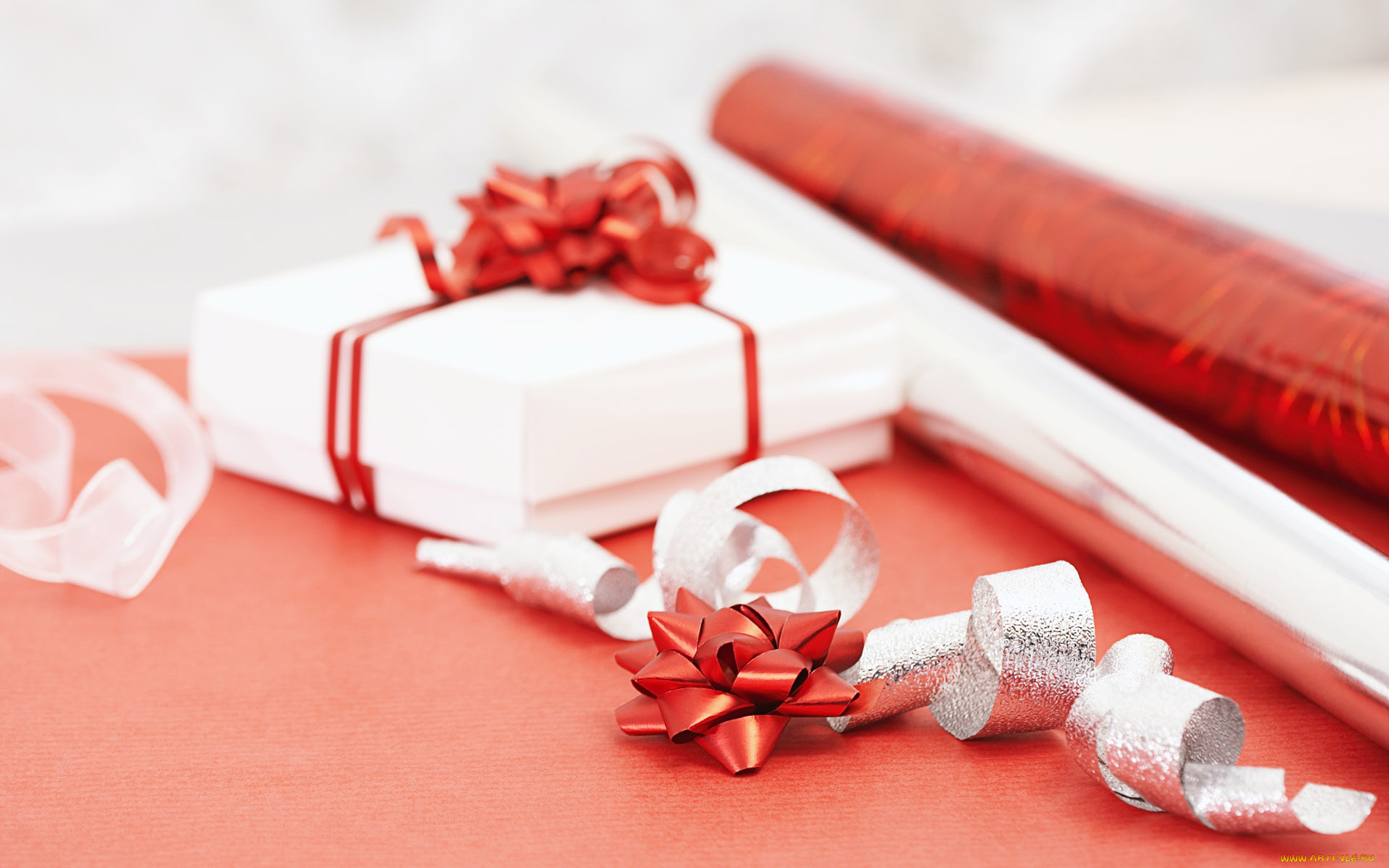 праздничные, подарки, и, коробочки, оберточная, бумага, лента, бант, коробка, подарок