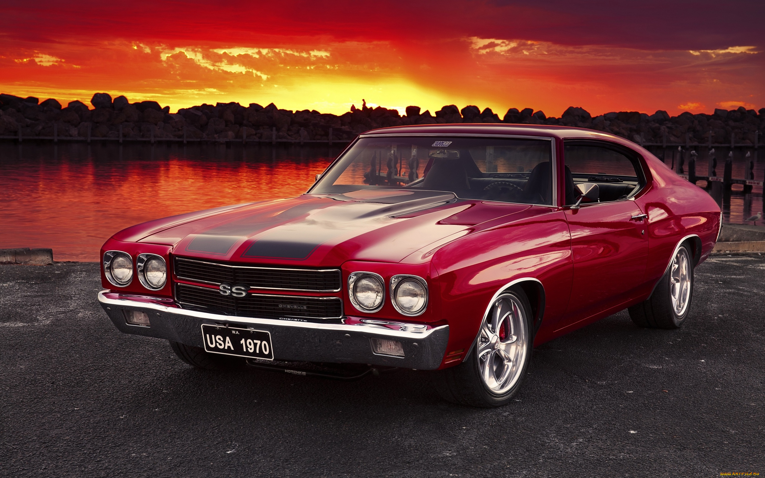 автомобили, chevrolet, chevelle, red, sunrise