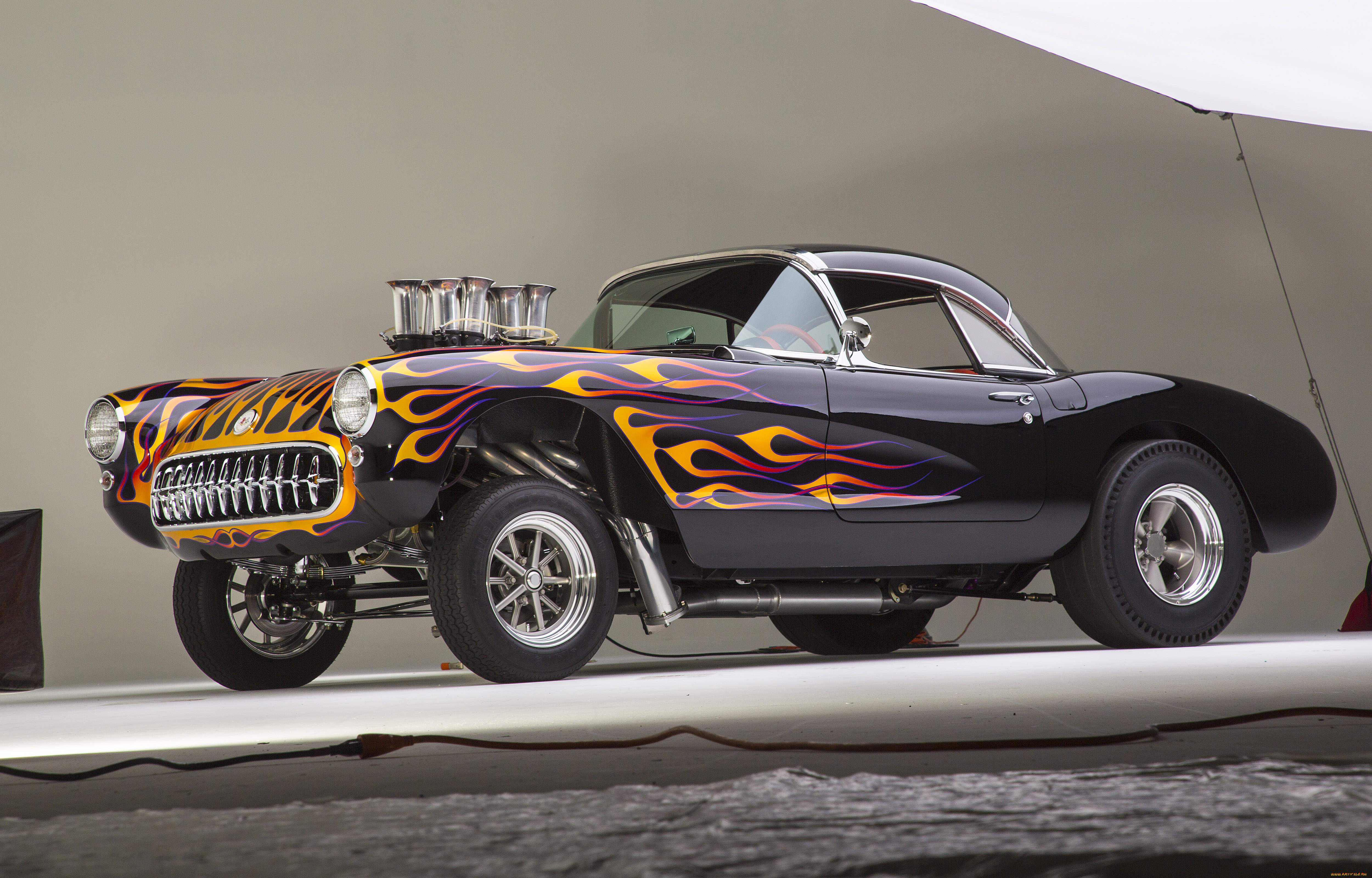 автомобили, hotrod, dragster, chevrolet, corvette, gasser, flamed, studio, photo