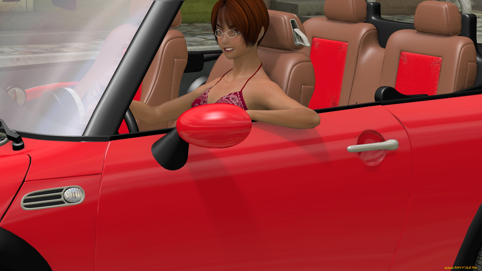 автомобили, 3d, car&girl, автомобиль, фон, взгляд, девушка