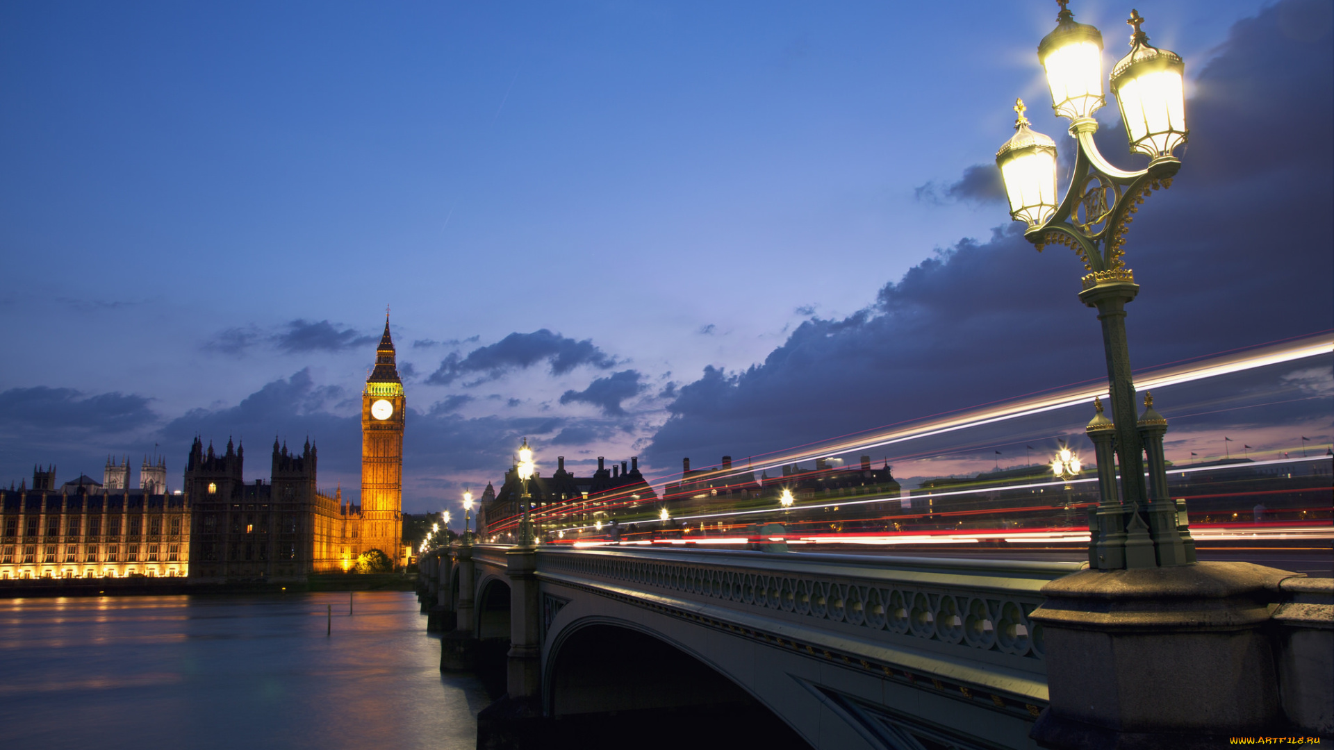 города, лондон, , великобритания, london, england, big, ben, united, kingdom, westminster, abbey, thames, river, англия, лондон, город, столица, архитектура, биг, бен, мост, река, темза, вечер, освещение, огни, фонари, трафик, выдержка, синее, небо, облака, тучи