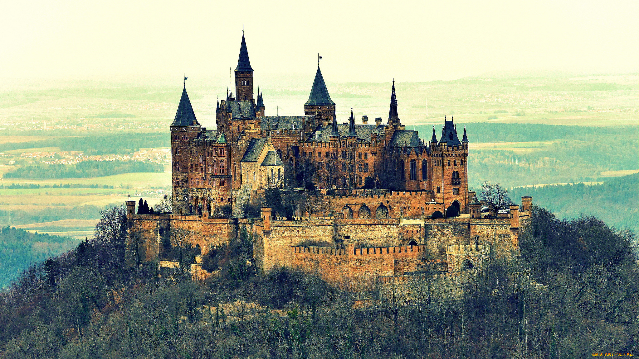 города, замки, германии, burg, hohenzollern, castle, гогенцоллерн, замок-крепость, гора, германия, природа, пейзаж