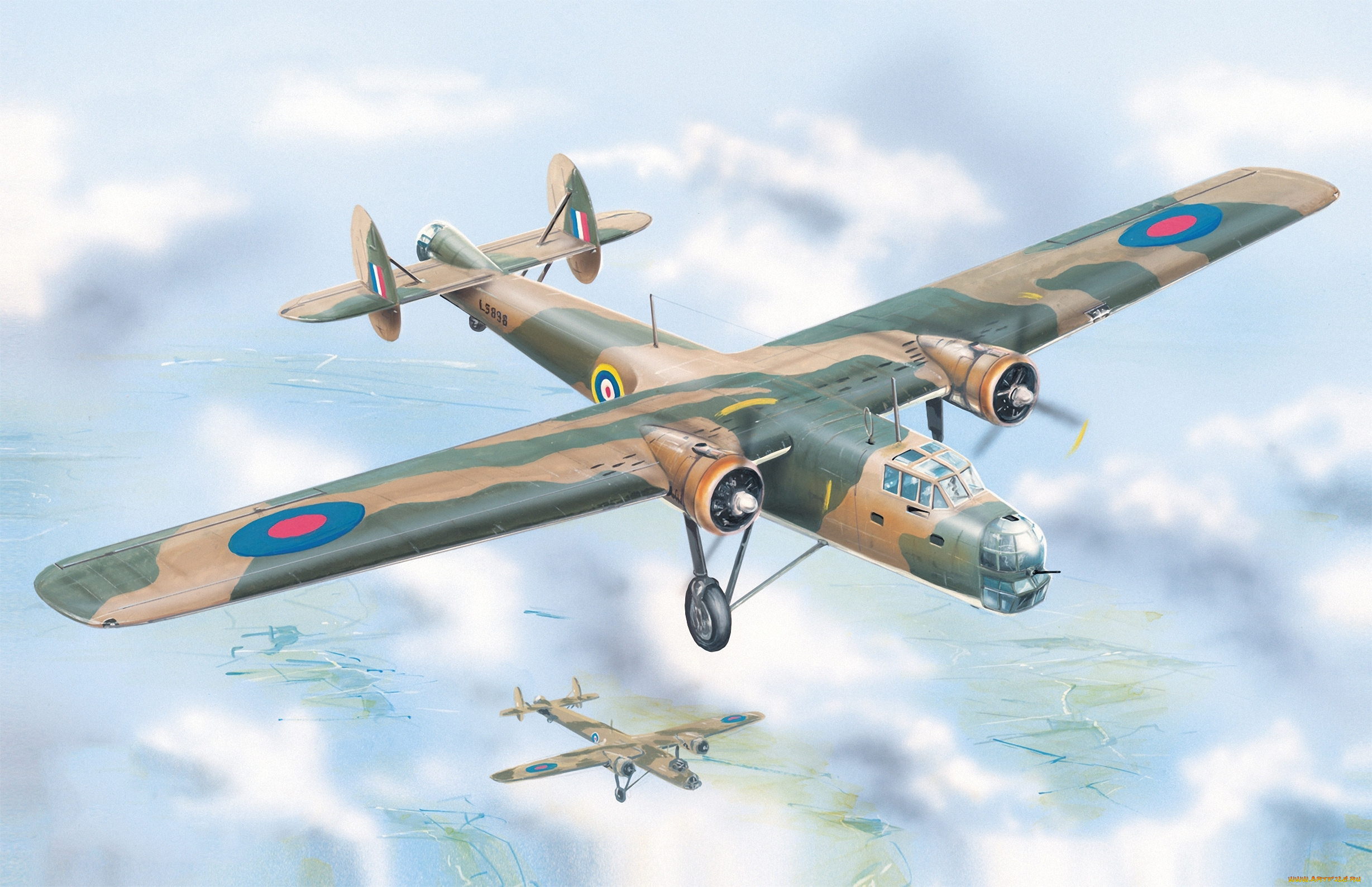 авиация, 3д, рисованые, v-graphic, aviation, ww2, british, bomber, bristol, bombay, mk-i, drawing, airplane, aircraft, painting, war, art