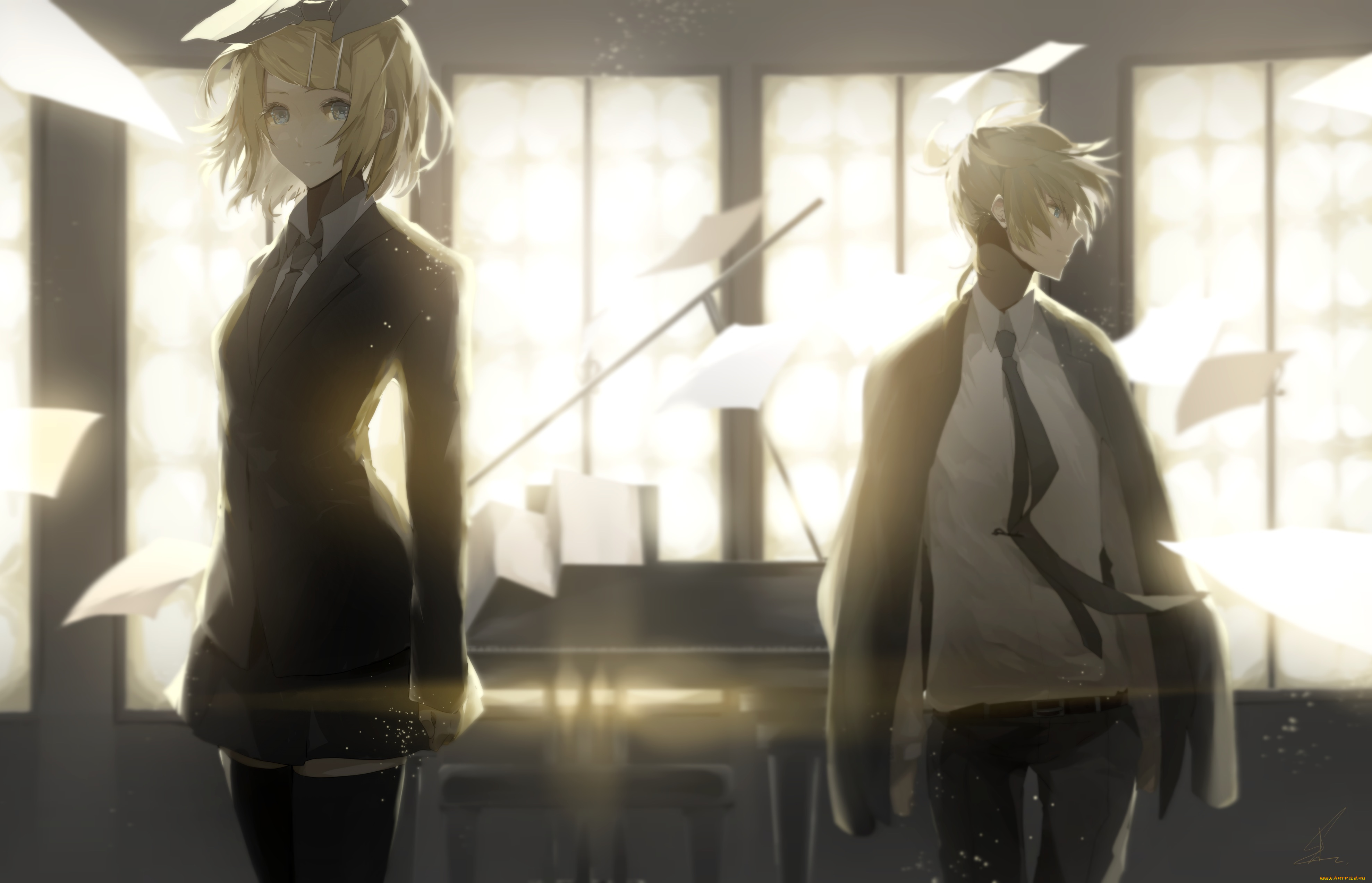 аниме, vocaloid, kagamine, len, rin, saihate