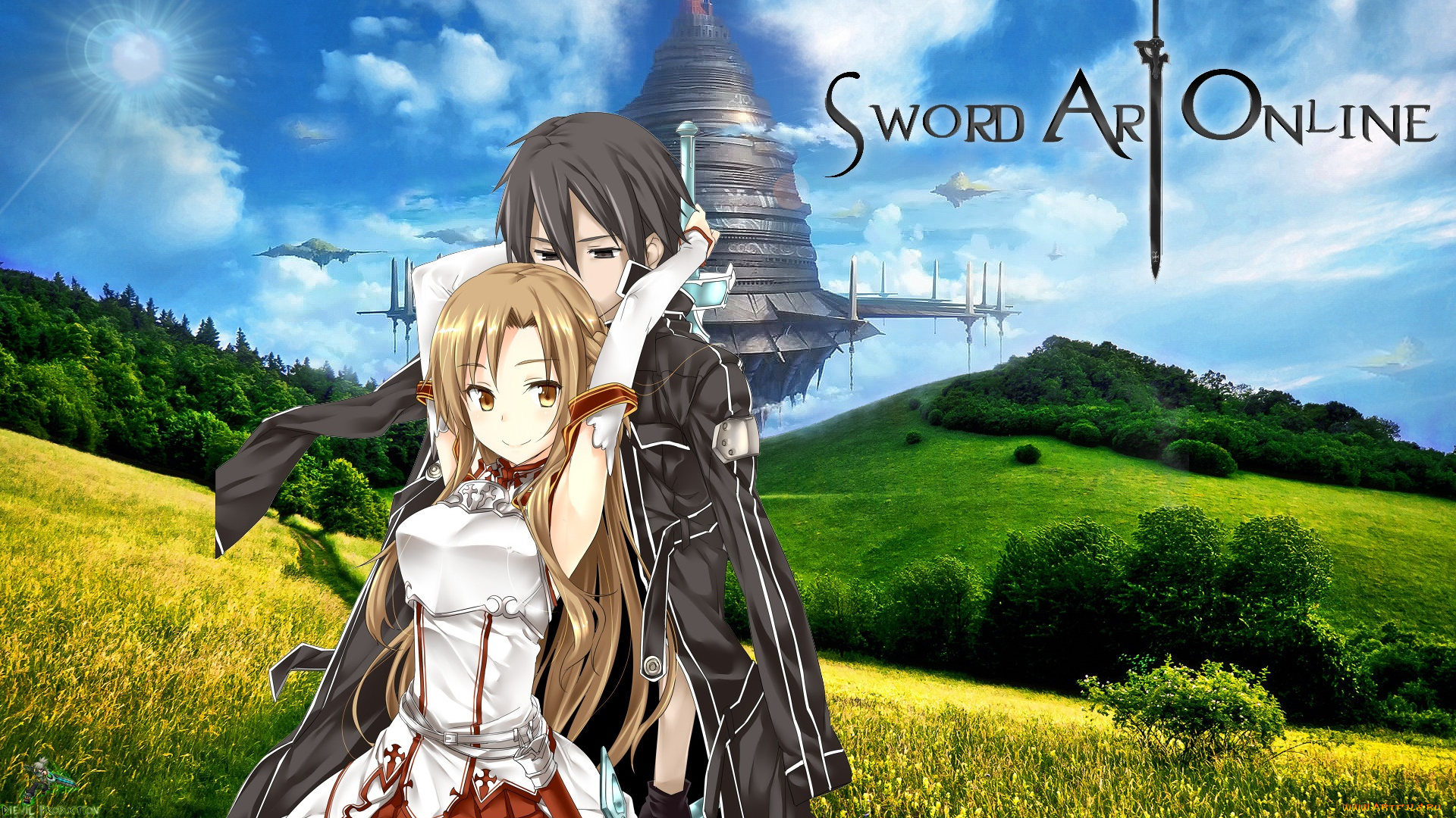 аниме, sword, art, online, девушка, взгляд, фон, парень