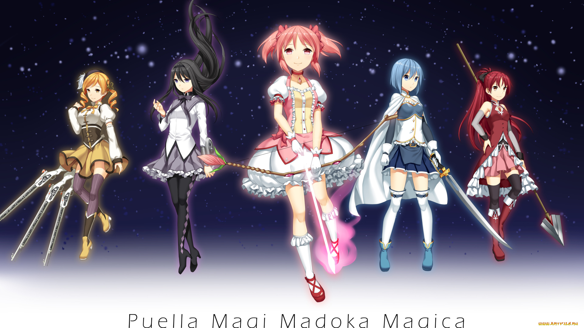 mahou, shoujo, madoka, magika, аниме, взгляд, девушки, фон