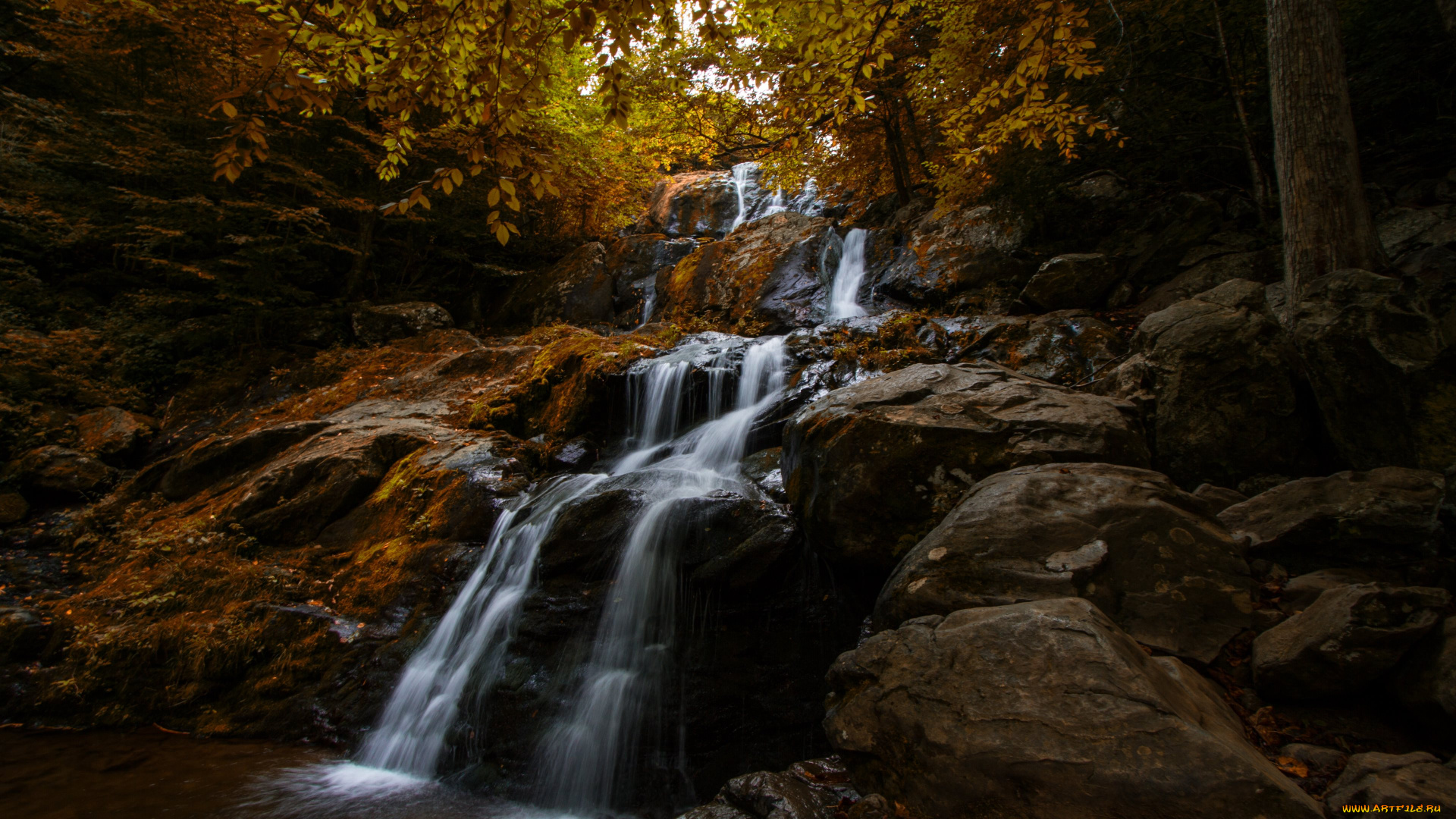 природа, водопады, поток, камни