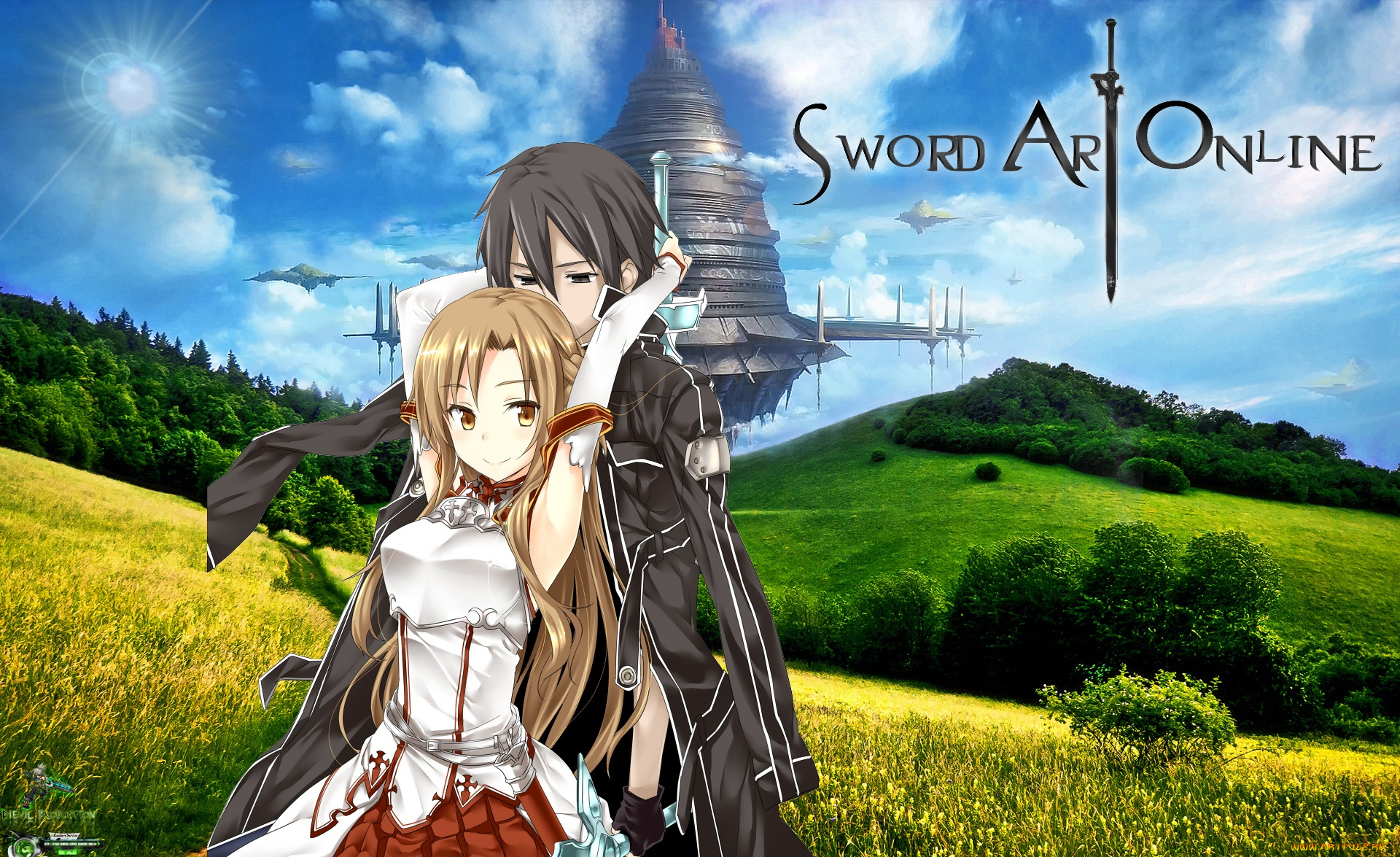 аниме, sword, art, online, девушка, взгляд, фон, парень