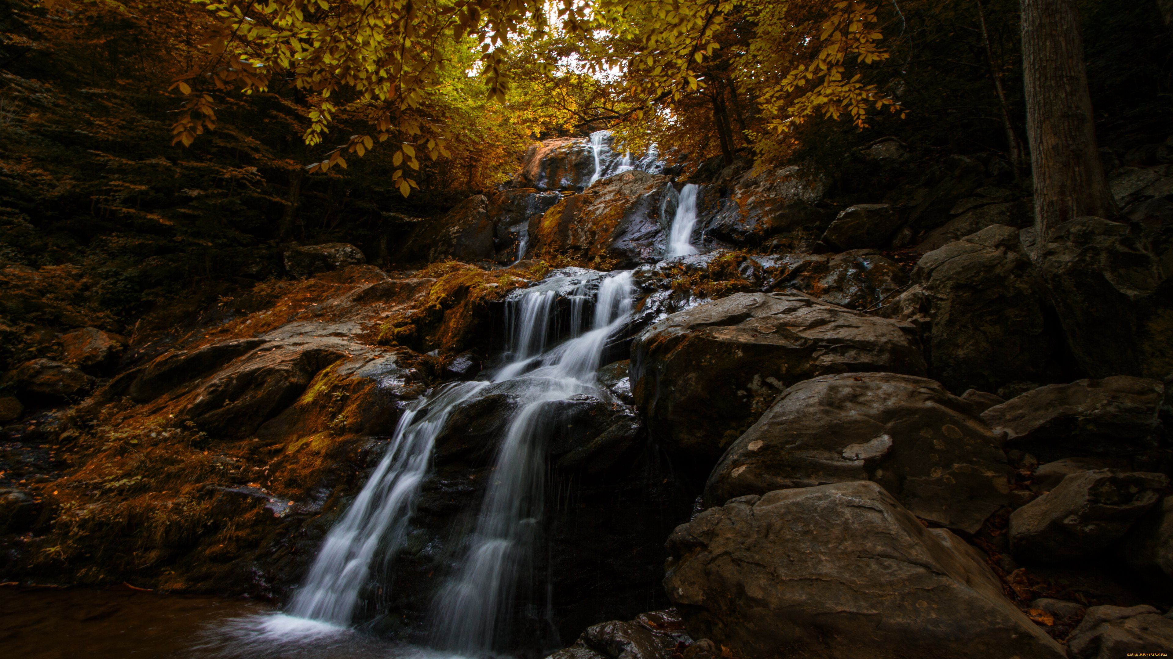 природа, водопады, поток, камни