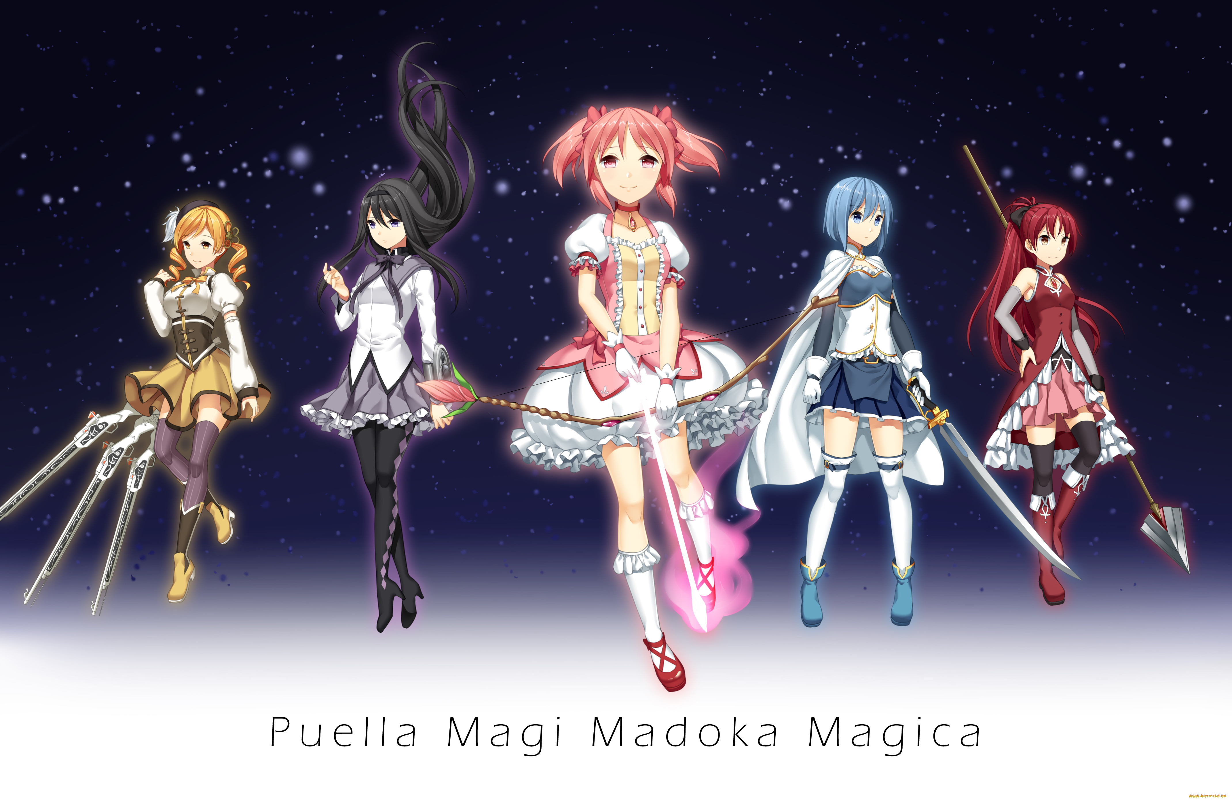 mahou, shoujo, madoka, magika, аниме, взгляд, девушки, фон