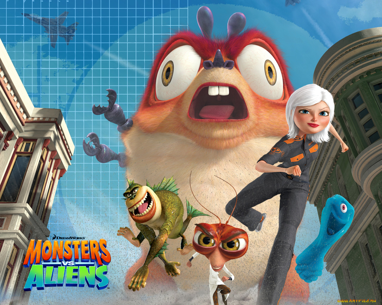 мультфильмы, monstres, contre, aliens