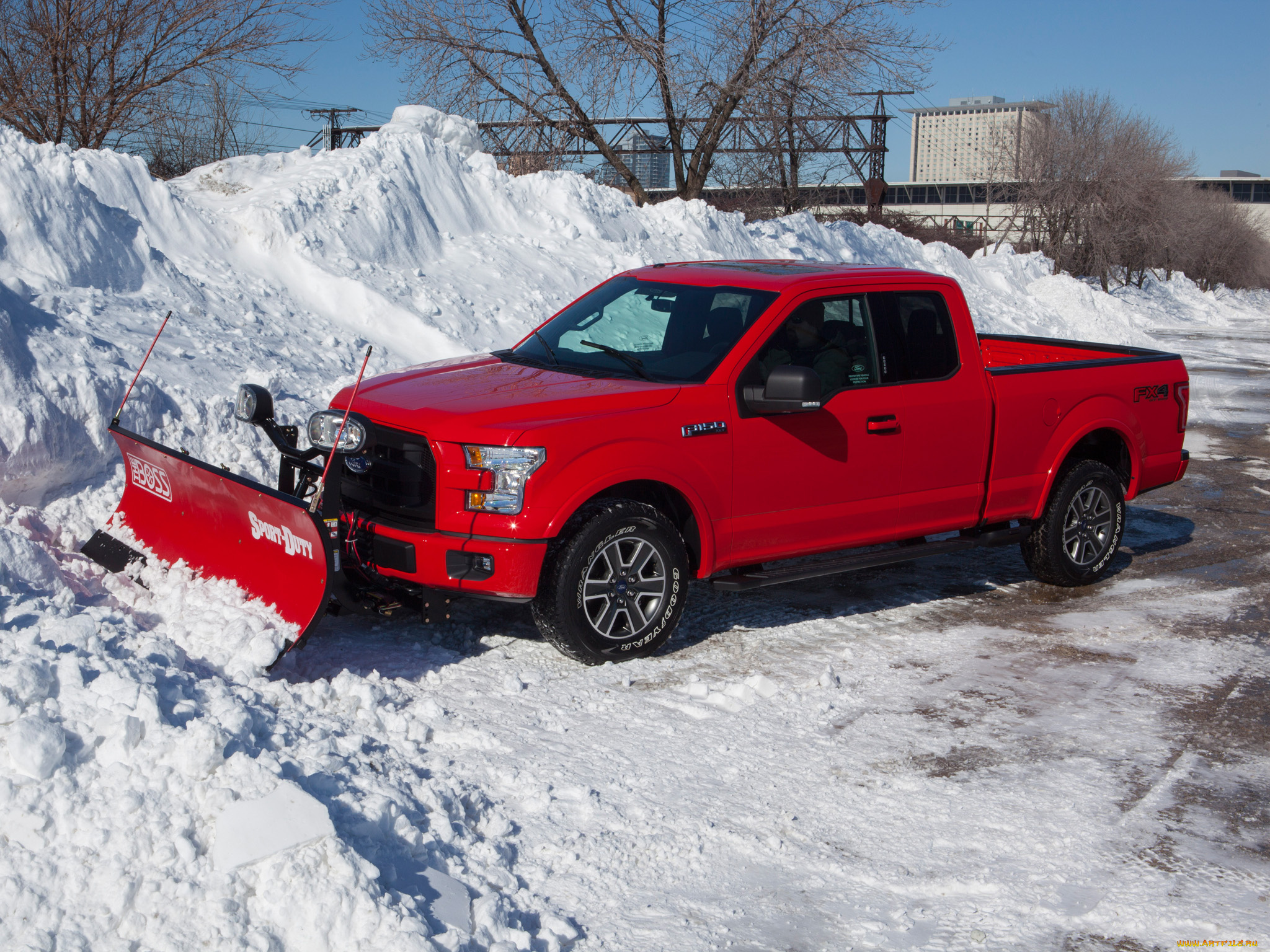 автомобили, ford, 2014, красный, supercab, f-150, снег, xlt