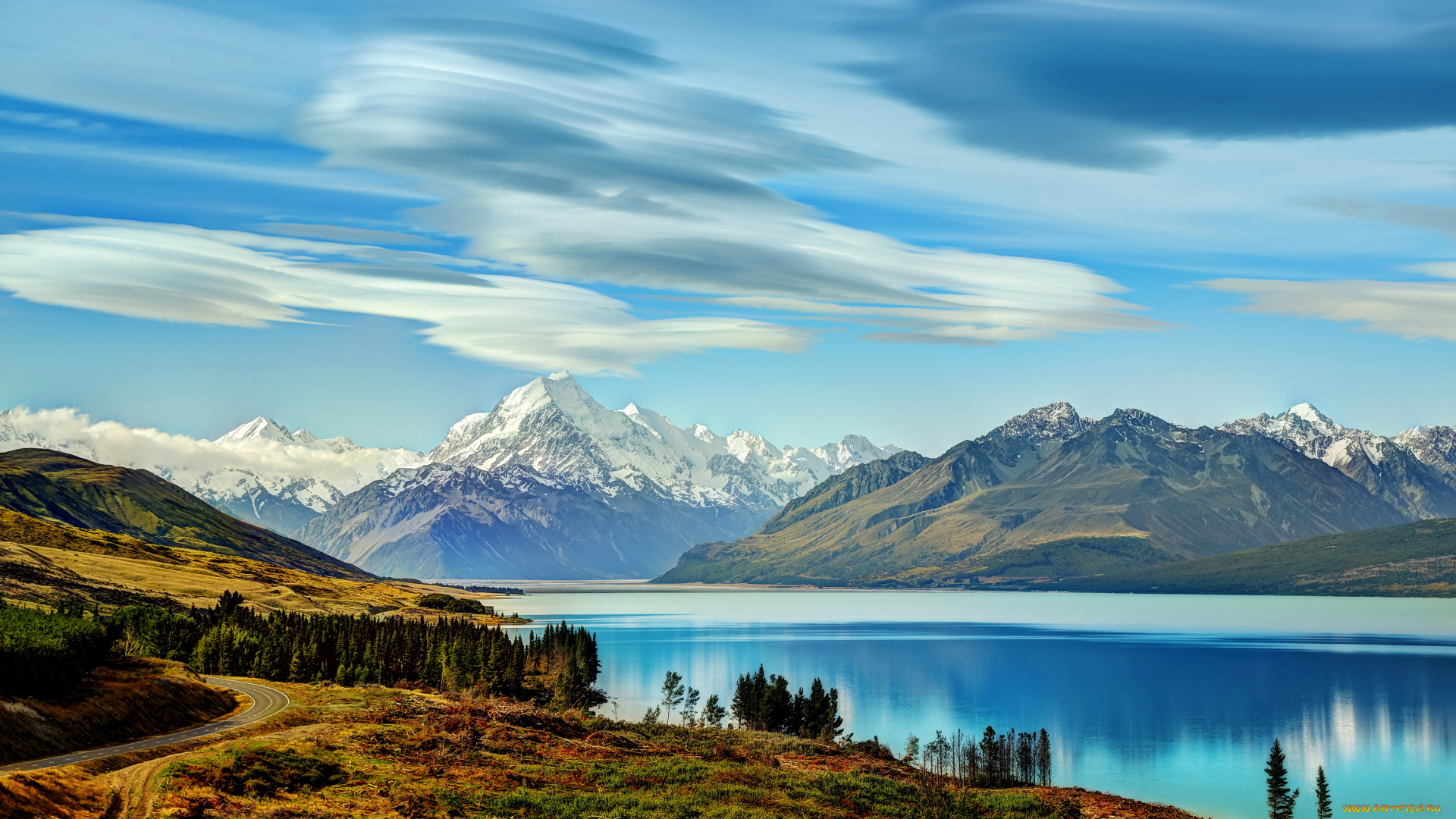 природа, реки, озера, lake, new, zealand, горы, pukaki, небо, озеро