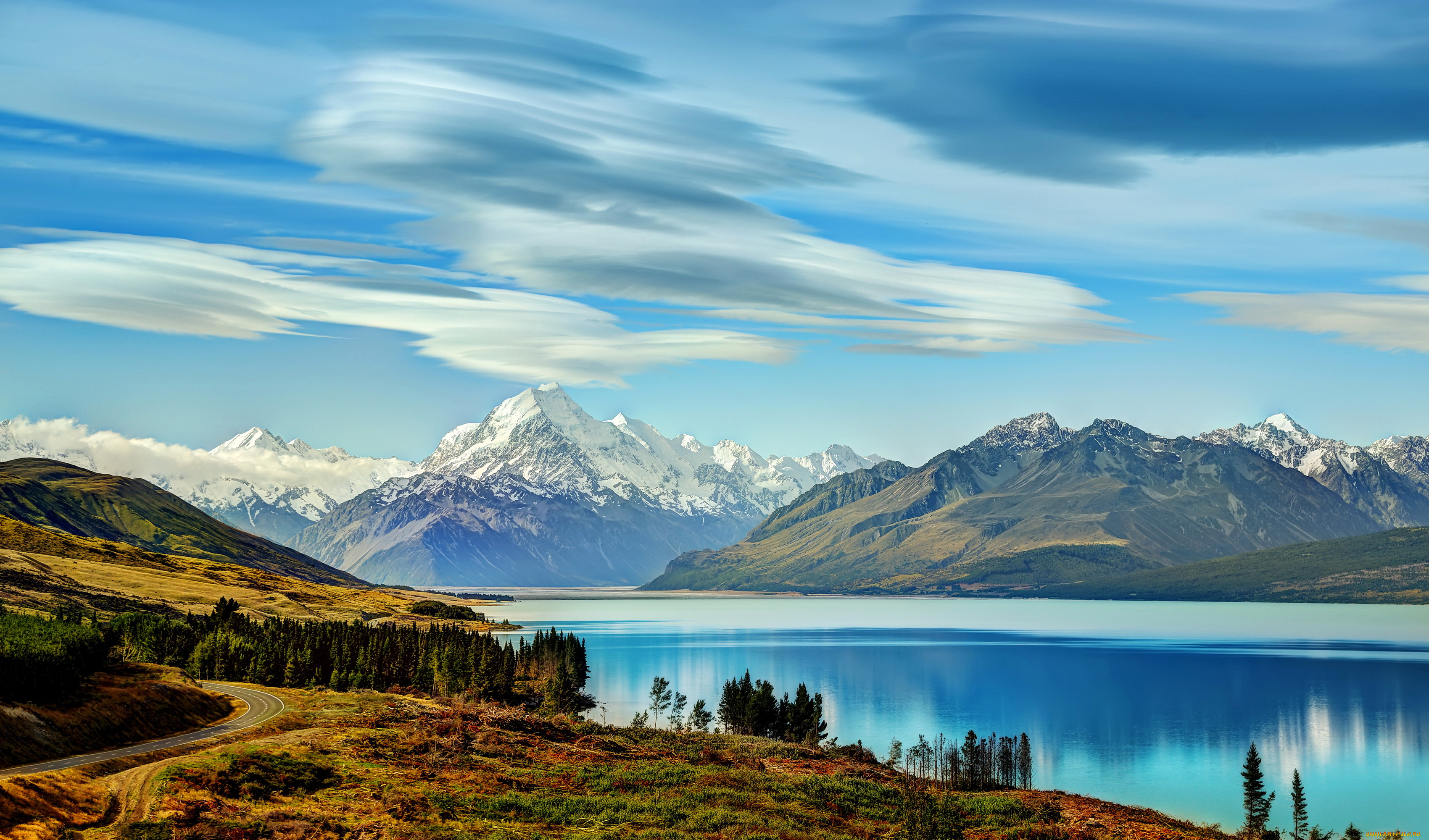 природа, реки, озера, lake, new, zealand, горы, pukaki, небо, озеро