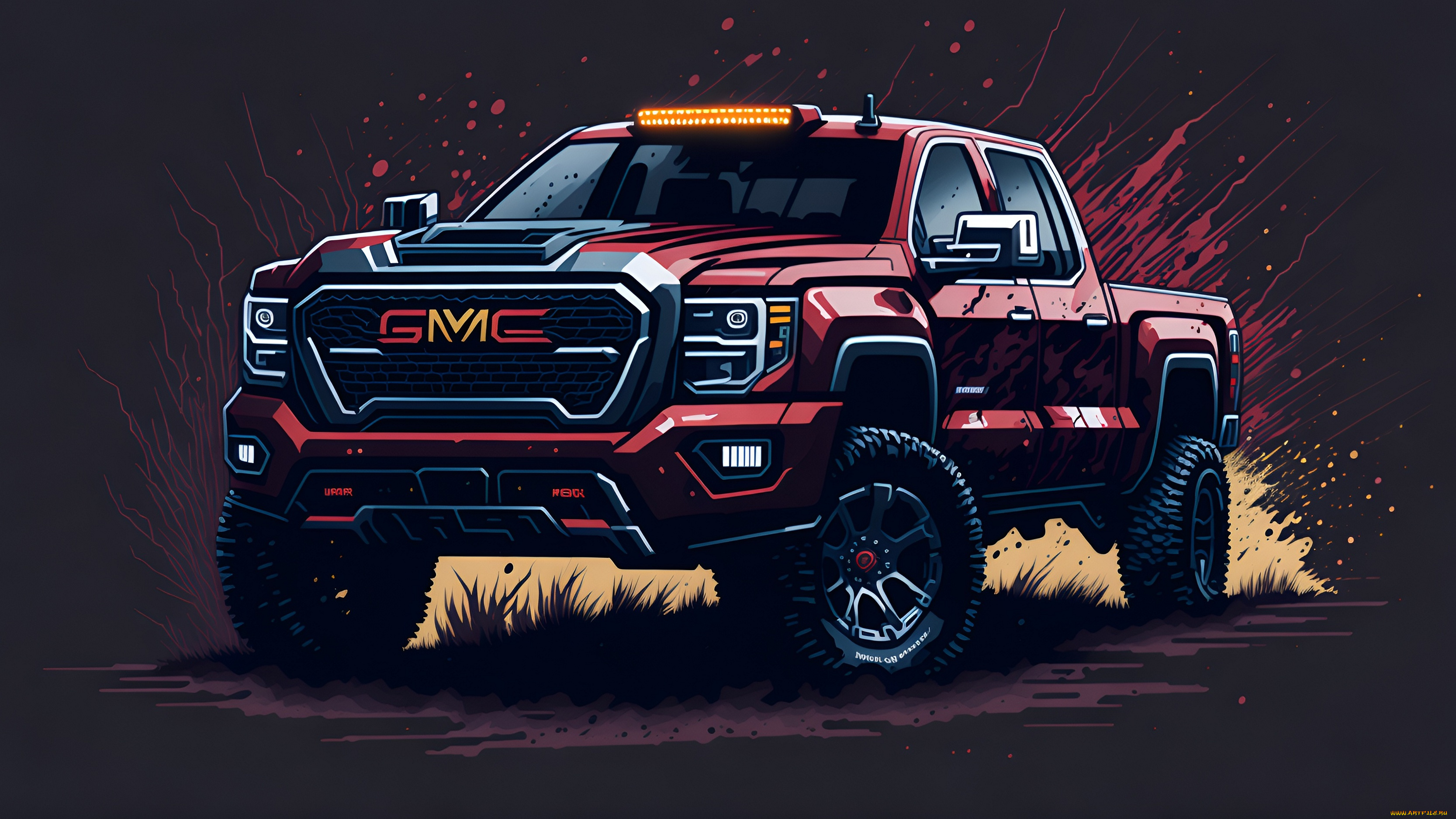 рисованное, авто, мото, cars, minimalism, art, red, car, gmc, sierra, 2500hd