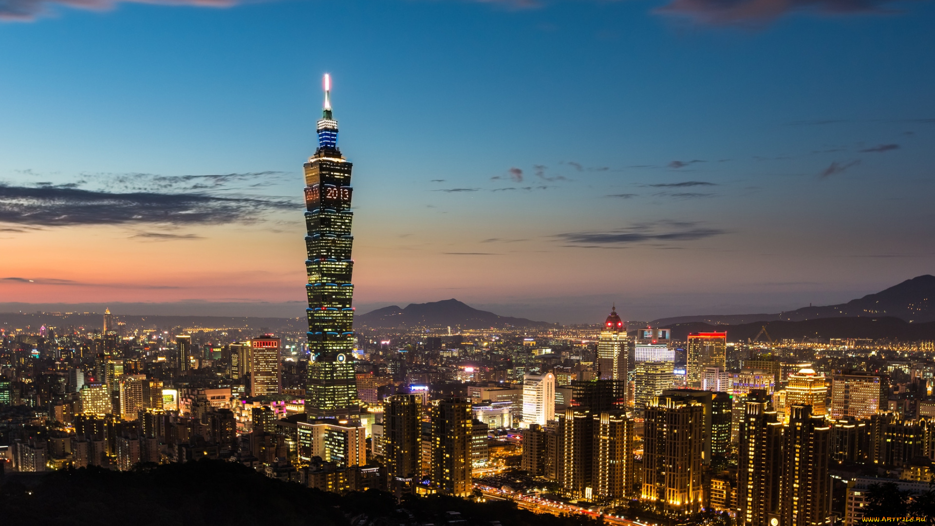 города, тайбэй, тайвань, ночь, небоскреб, панорама