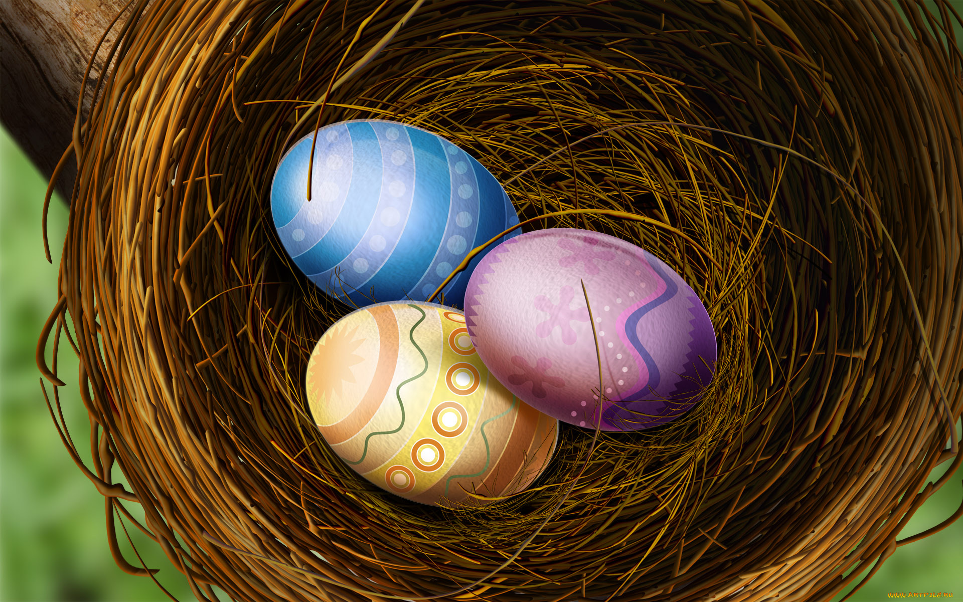decorated, easter, eggs, рисованные, еда, яйца, украшенные, гнездо, пасха