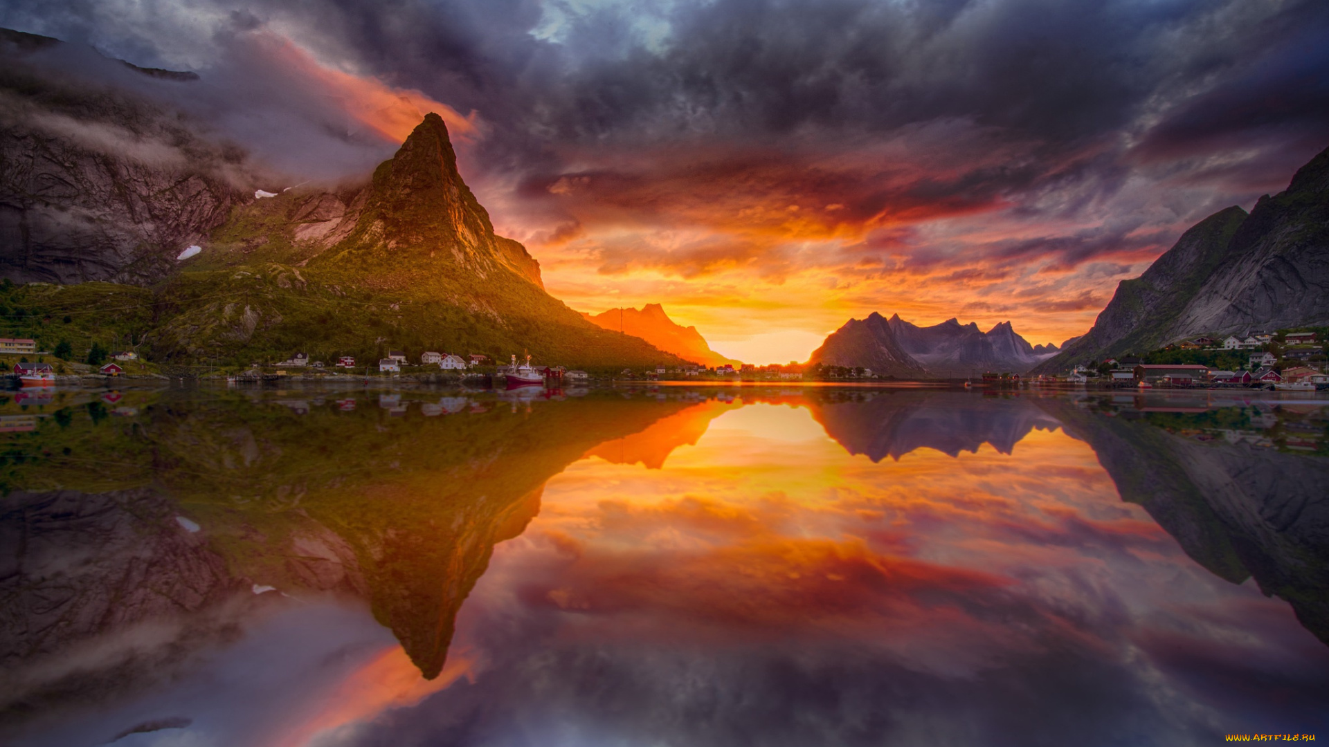 природа, восходы, закаты, норвегия, горы, утро, отражения