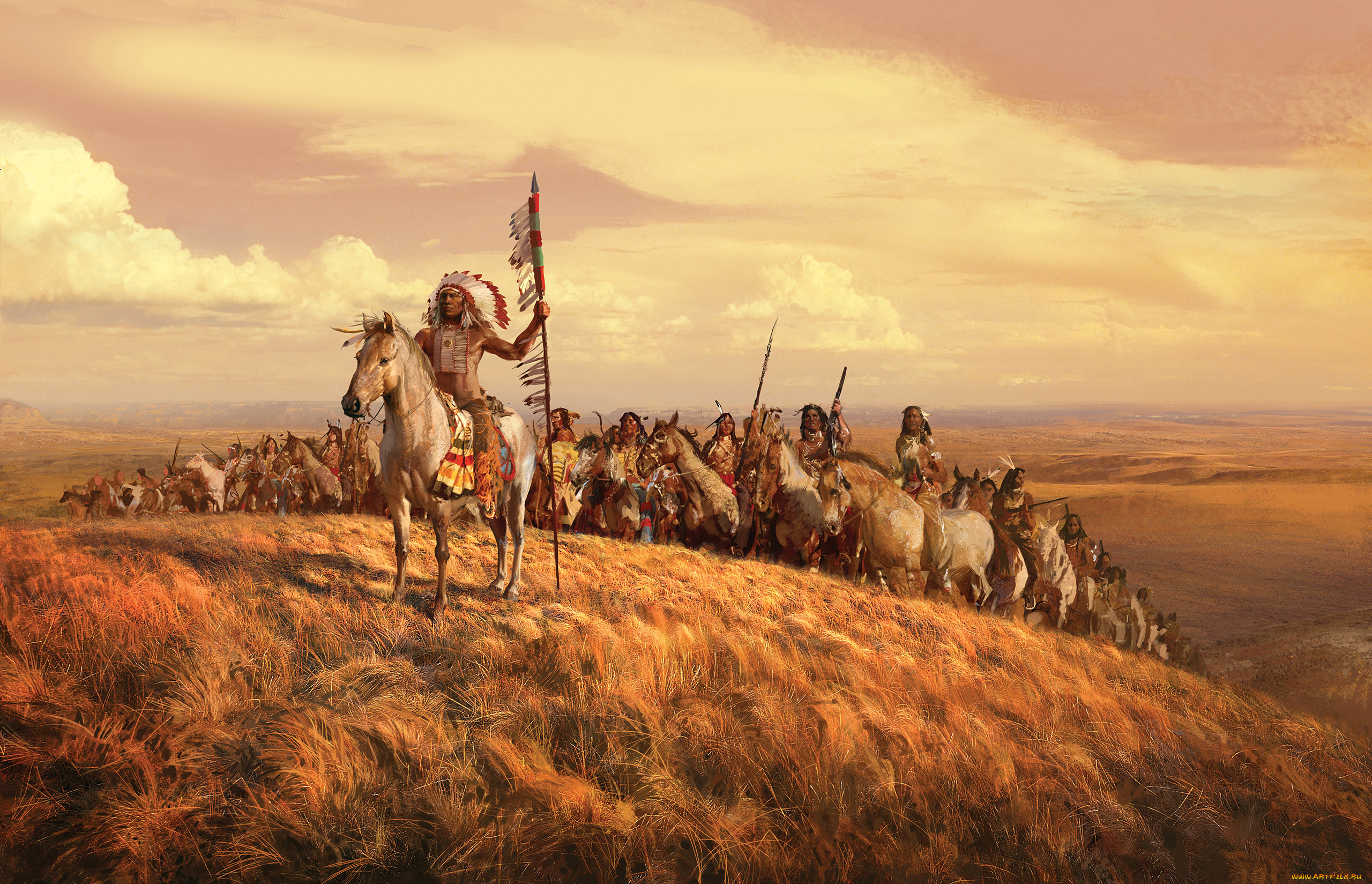 рисованное, армия, прерия, оружие, лошади, племя, вождь, тропа, войны, кони, индейцы