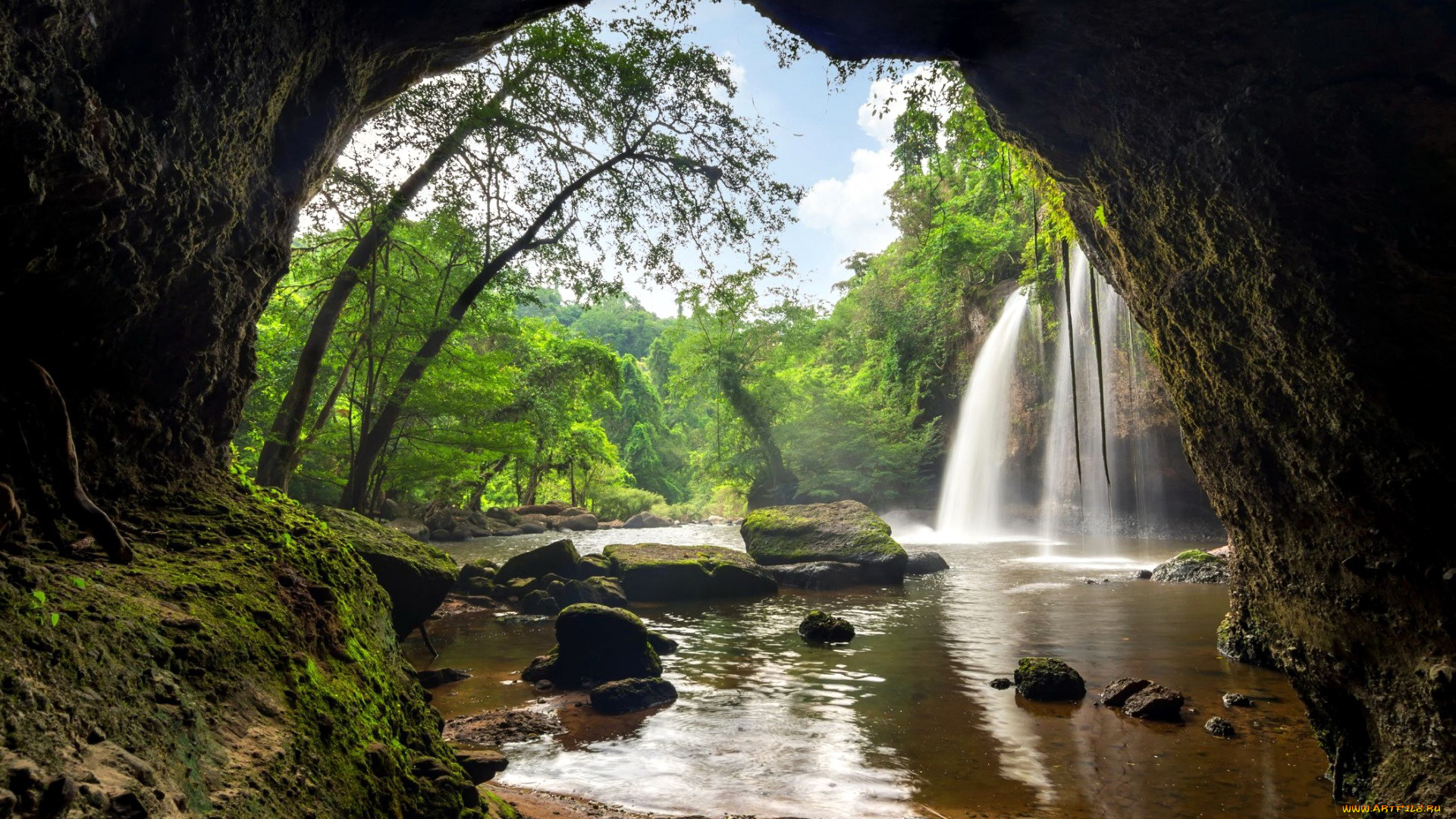 природа, водопады, скала, водопад, камни