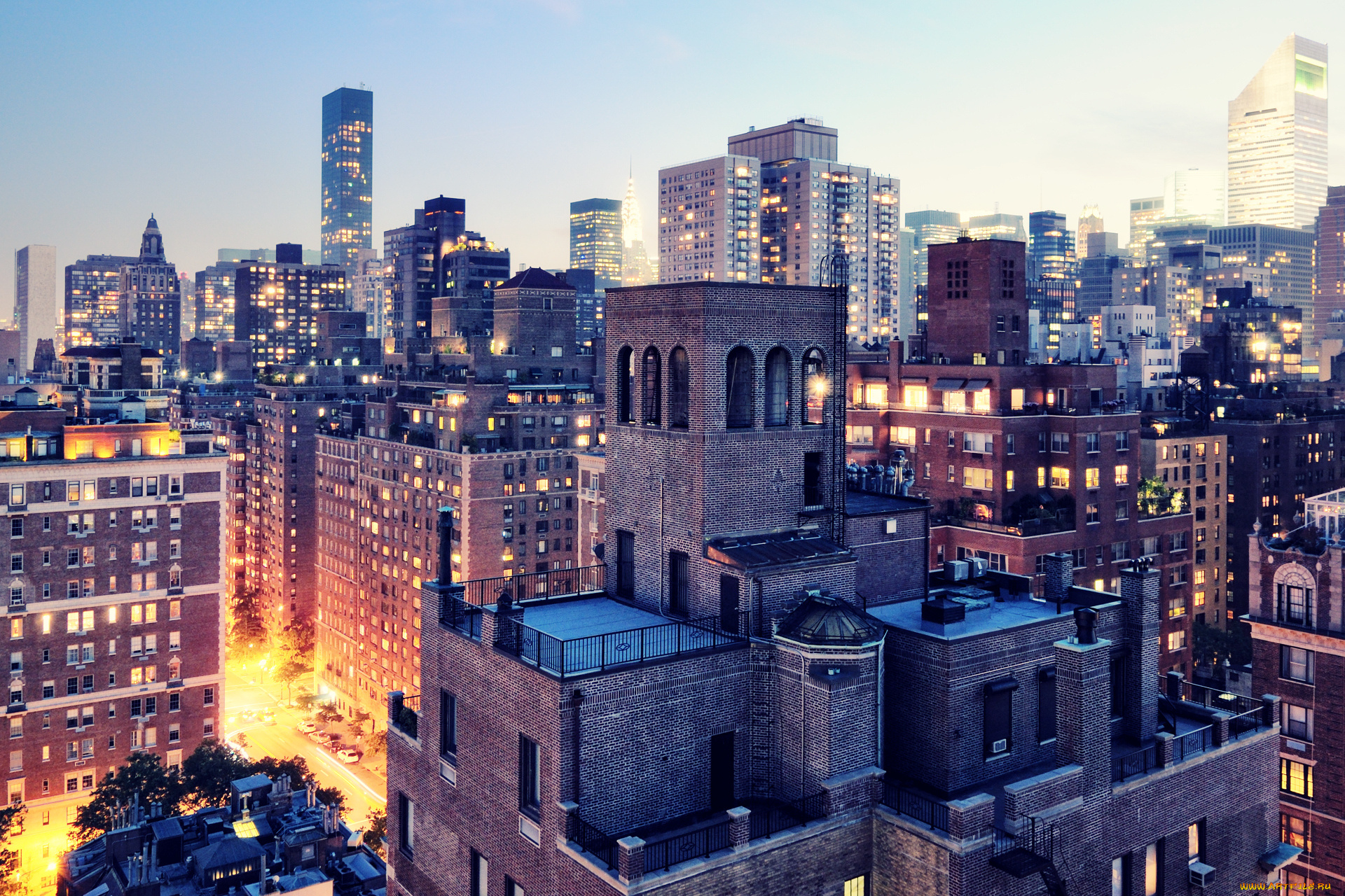 города, нью-йорк, , сша, здания, огни, город, панорама