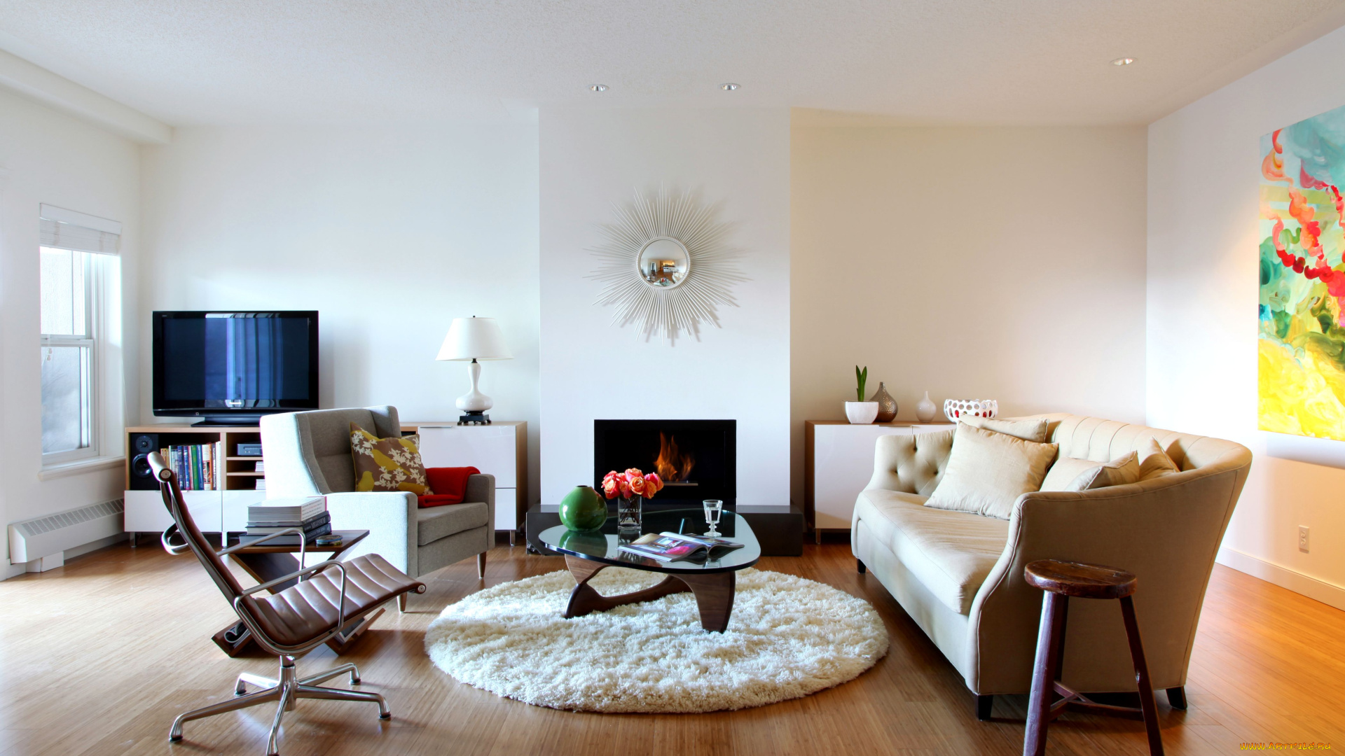 интерьер, гостиная, диван, столик, кресла, книги, современный, дизайн