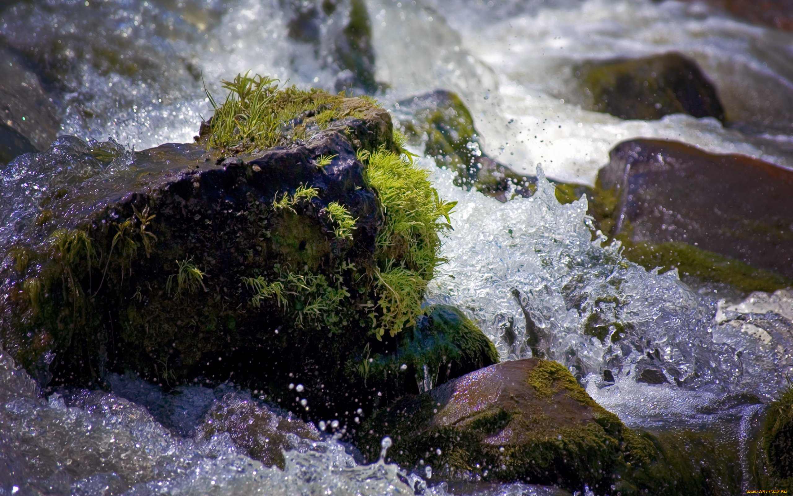 water, through, rocks, природа, вода, поток, камни, пороги