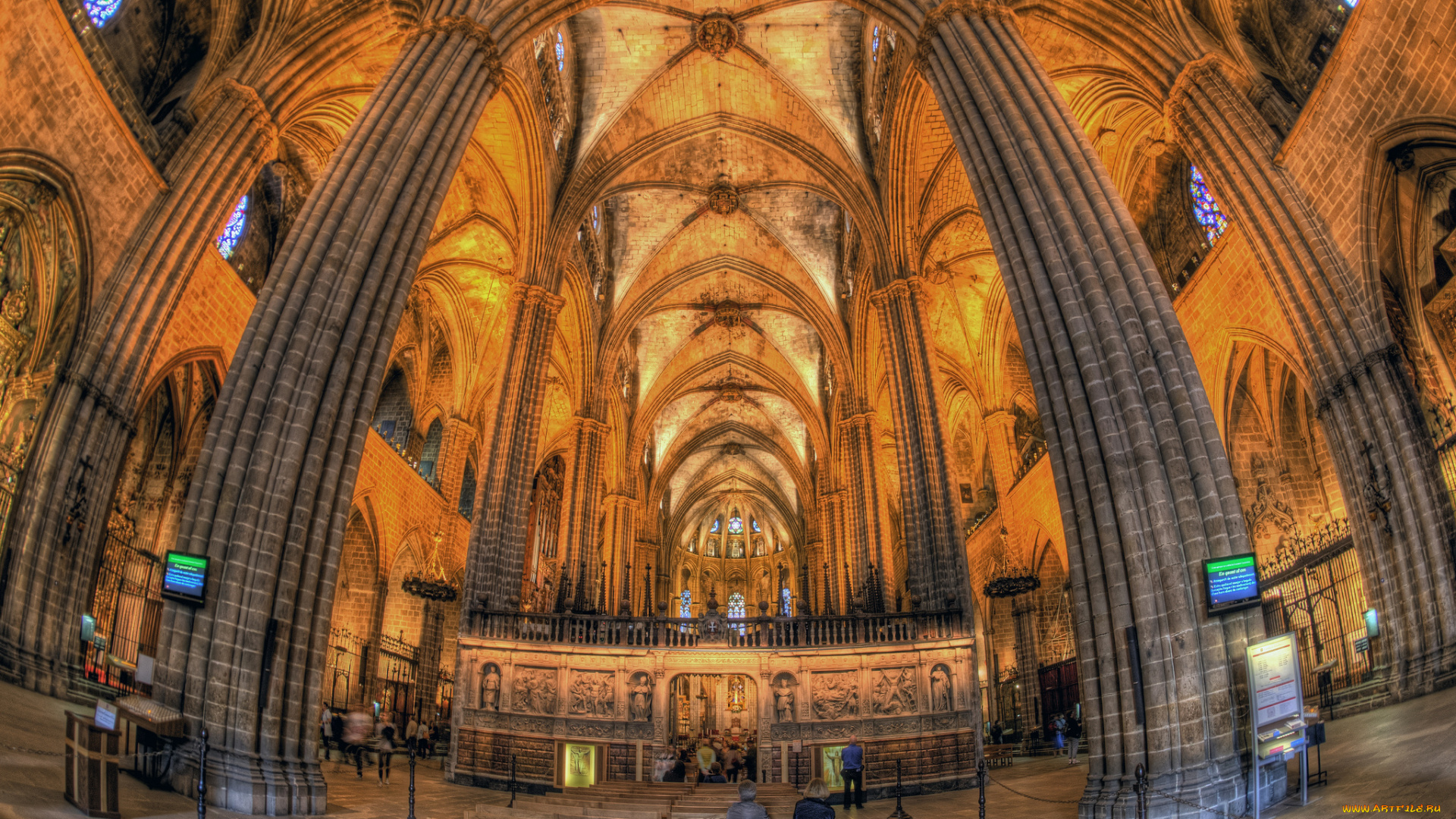 inside, the, gothic, cathedral, in, barcelona, интерьер, убранство, , роспись, храма, свод, собор, колонны