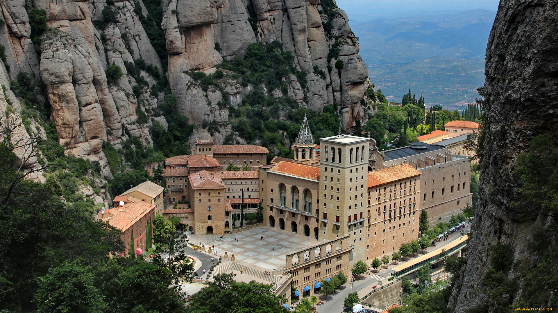 monastery, of, montserrat, испания, города, -, католические, соборы, , костелы, , аббатства, монастырь, испания, скалы