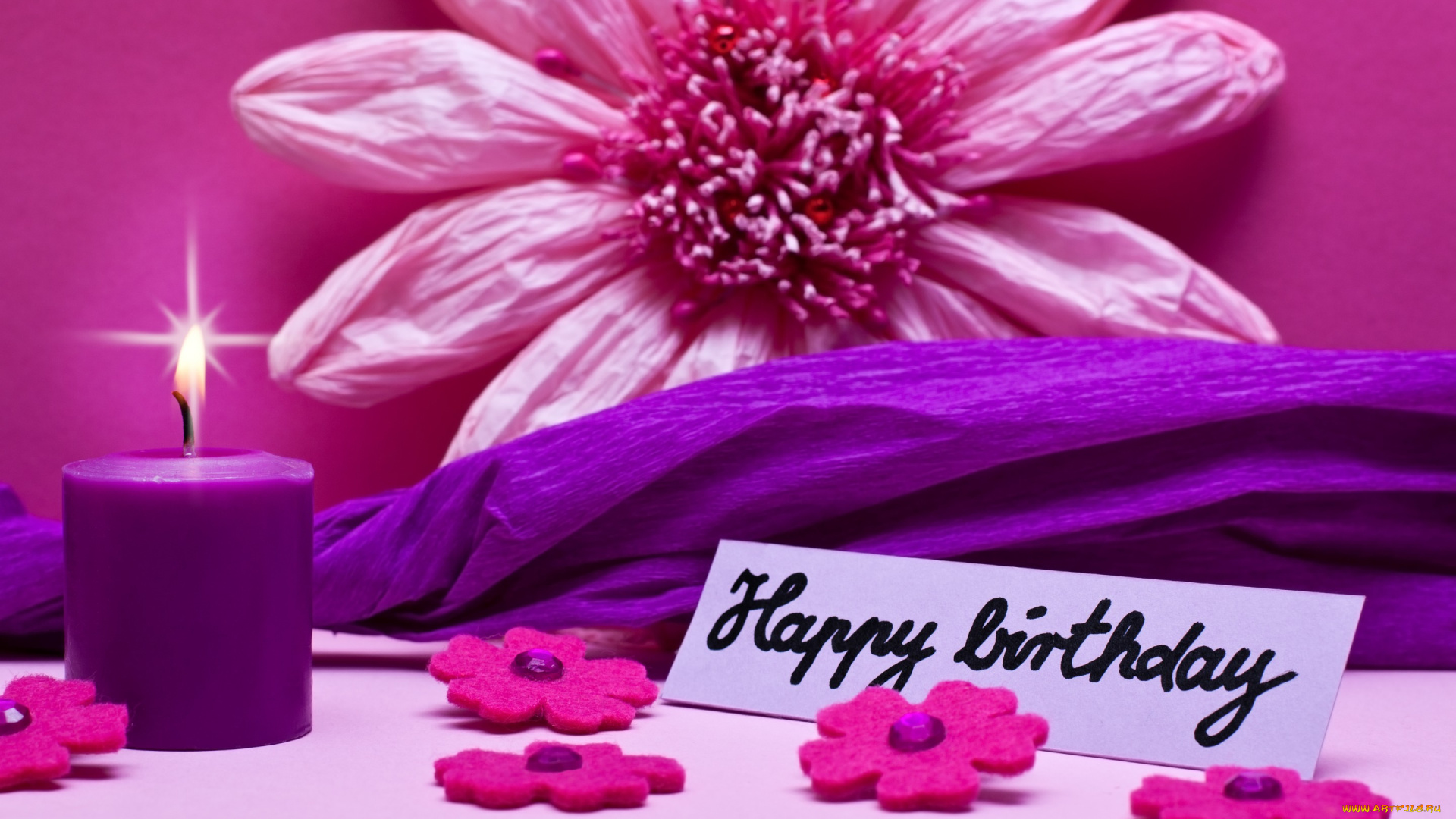 праздничные, день, рождения, happy, flowers, pink, день, рождения, birthday