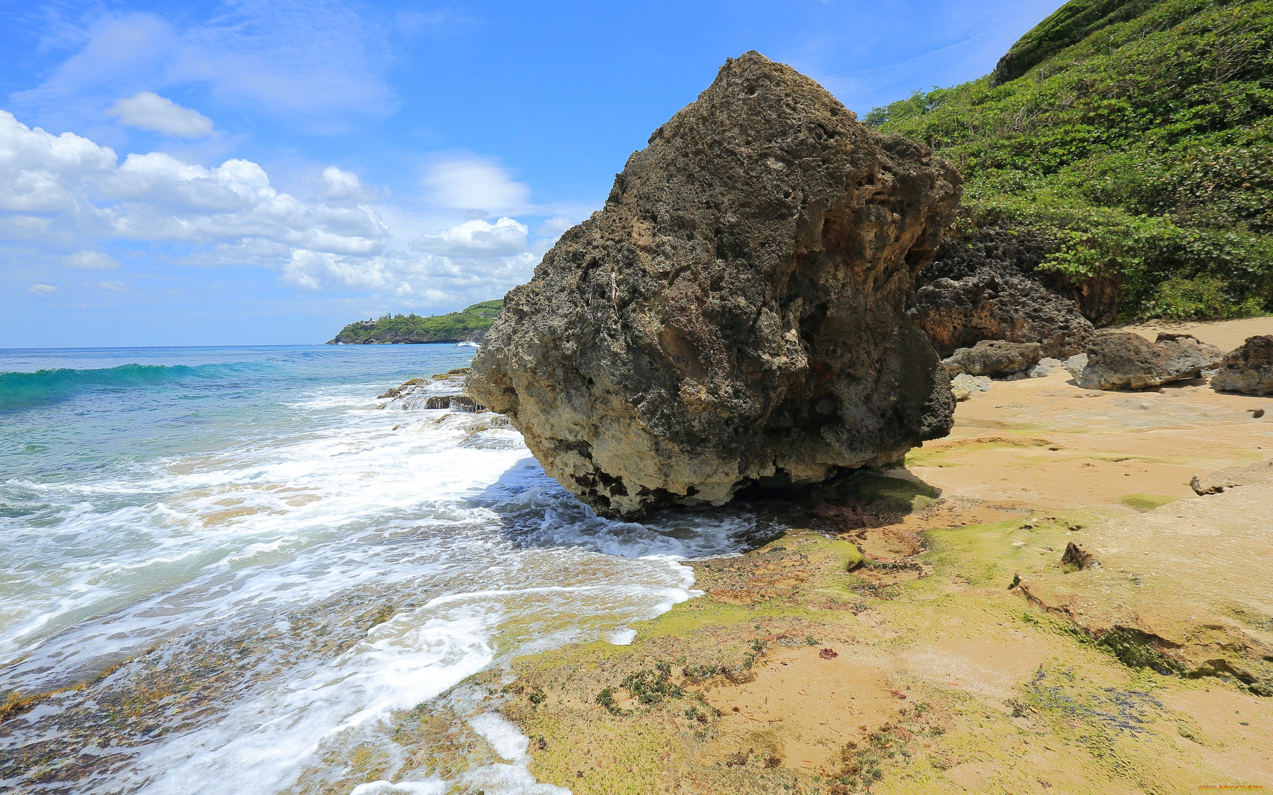 природа, побережье, guajataca, puerto, rico, море, волны, берег, камни, небо, облака