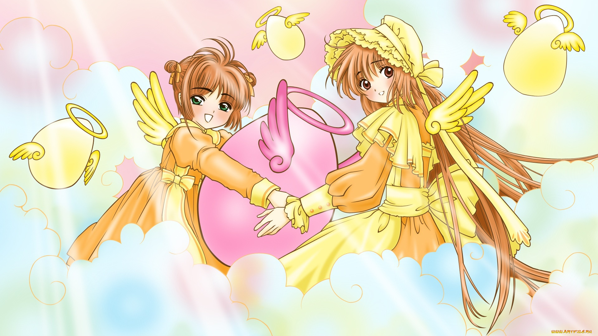 аниме, card, captor, sakura, фон, взгляд, девушки