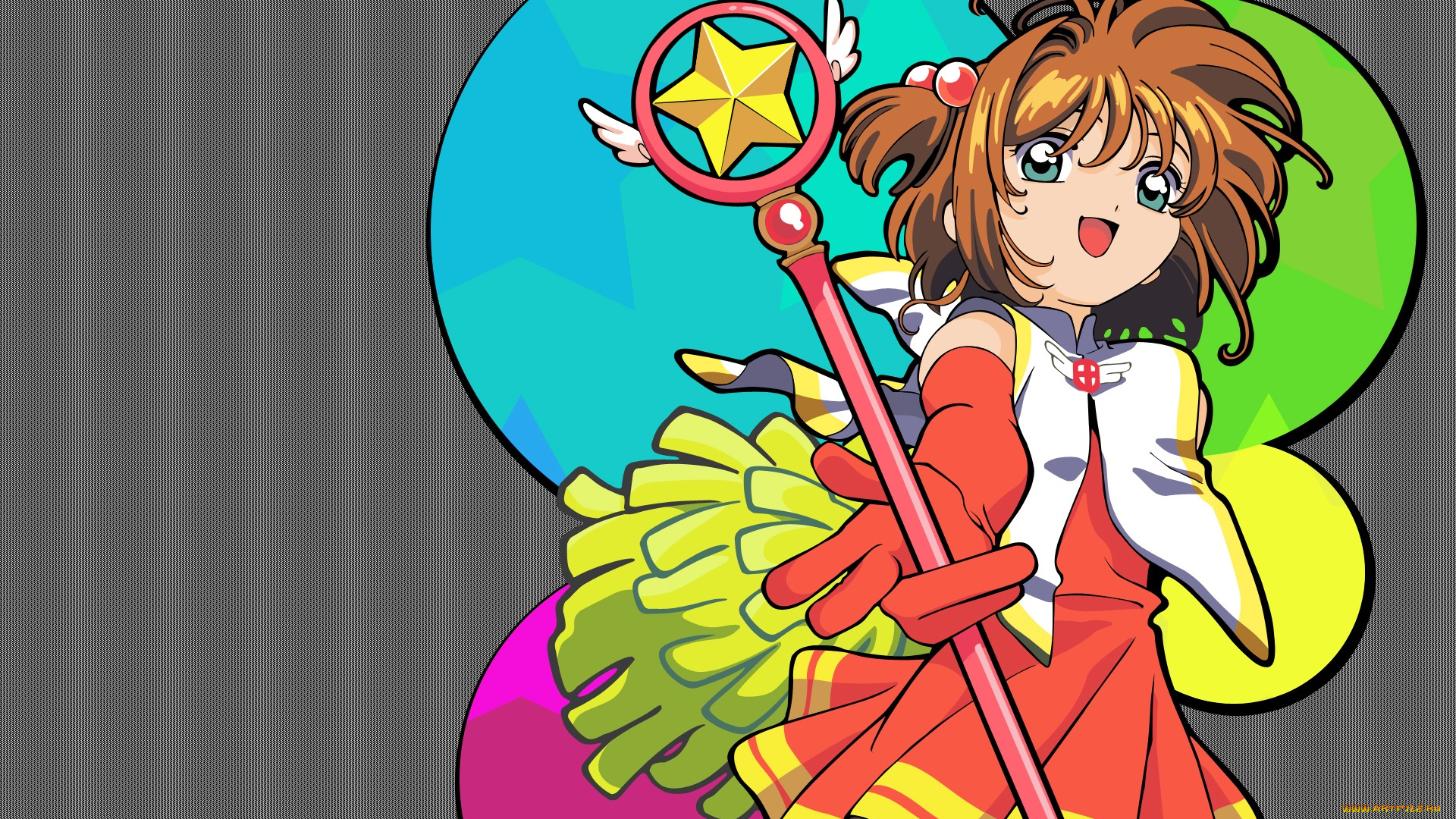 аниме, card, captor, sakura, взгляд, девушка, фон