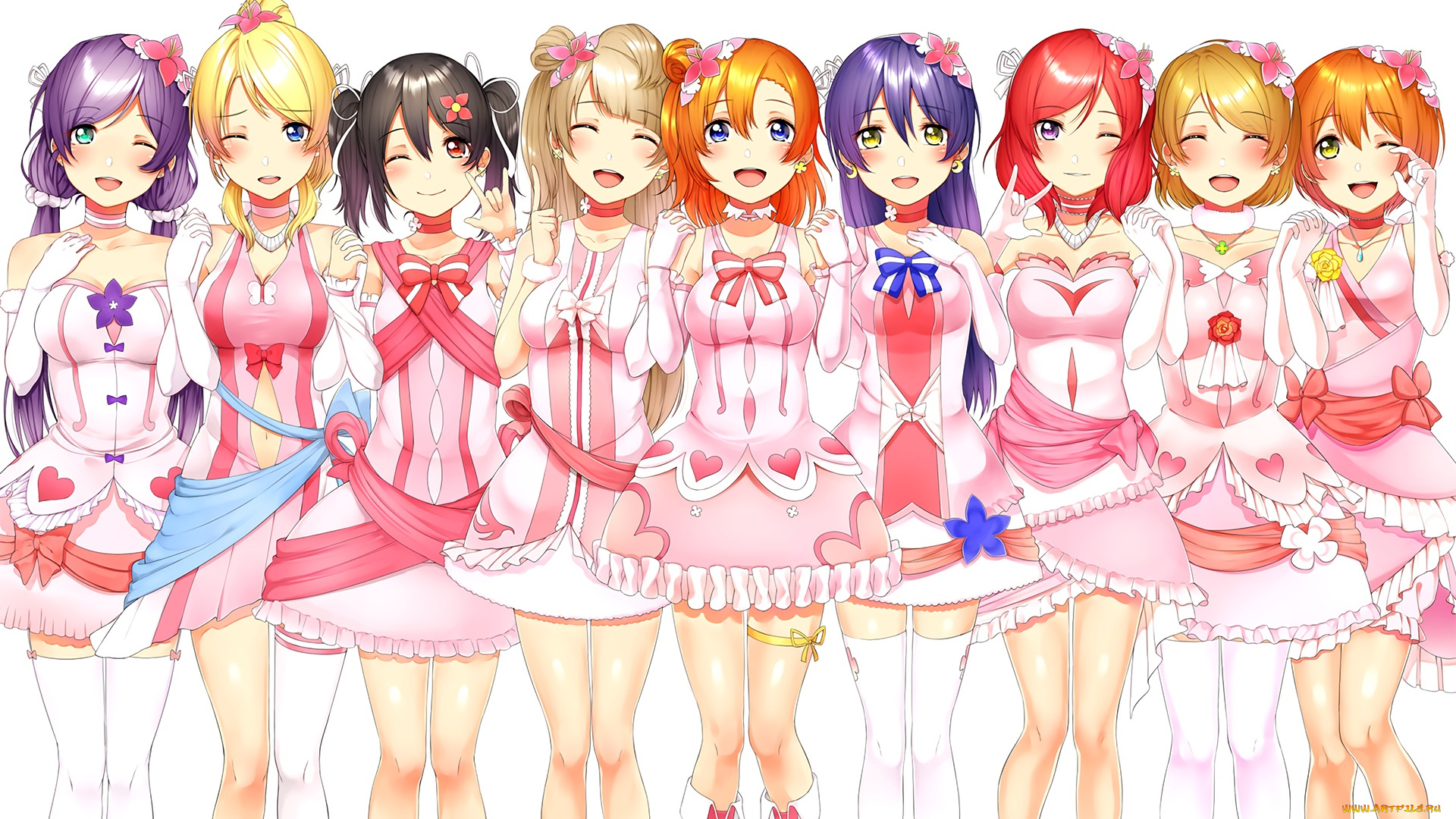 аниме, love, live, , school, idol, project, девушки, взгляд, фон