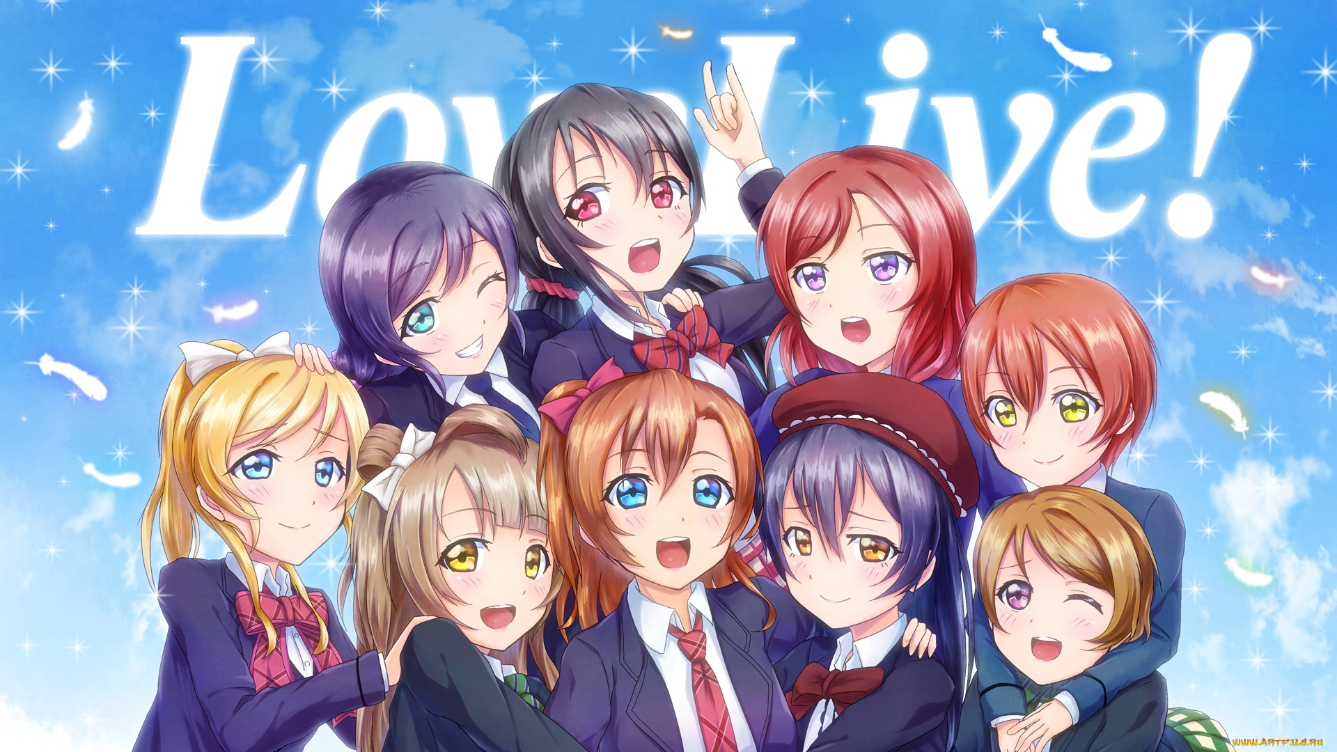 аниме, love, live, , school, idol, project, взгляд, девушки, фон