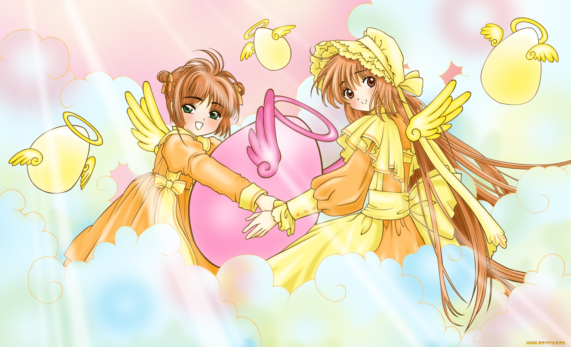 аниме, card, captor, sakura, фон, взгляд, девушки