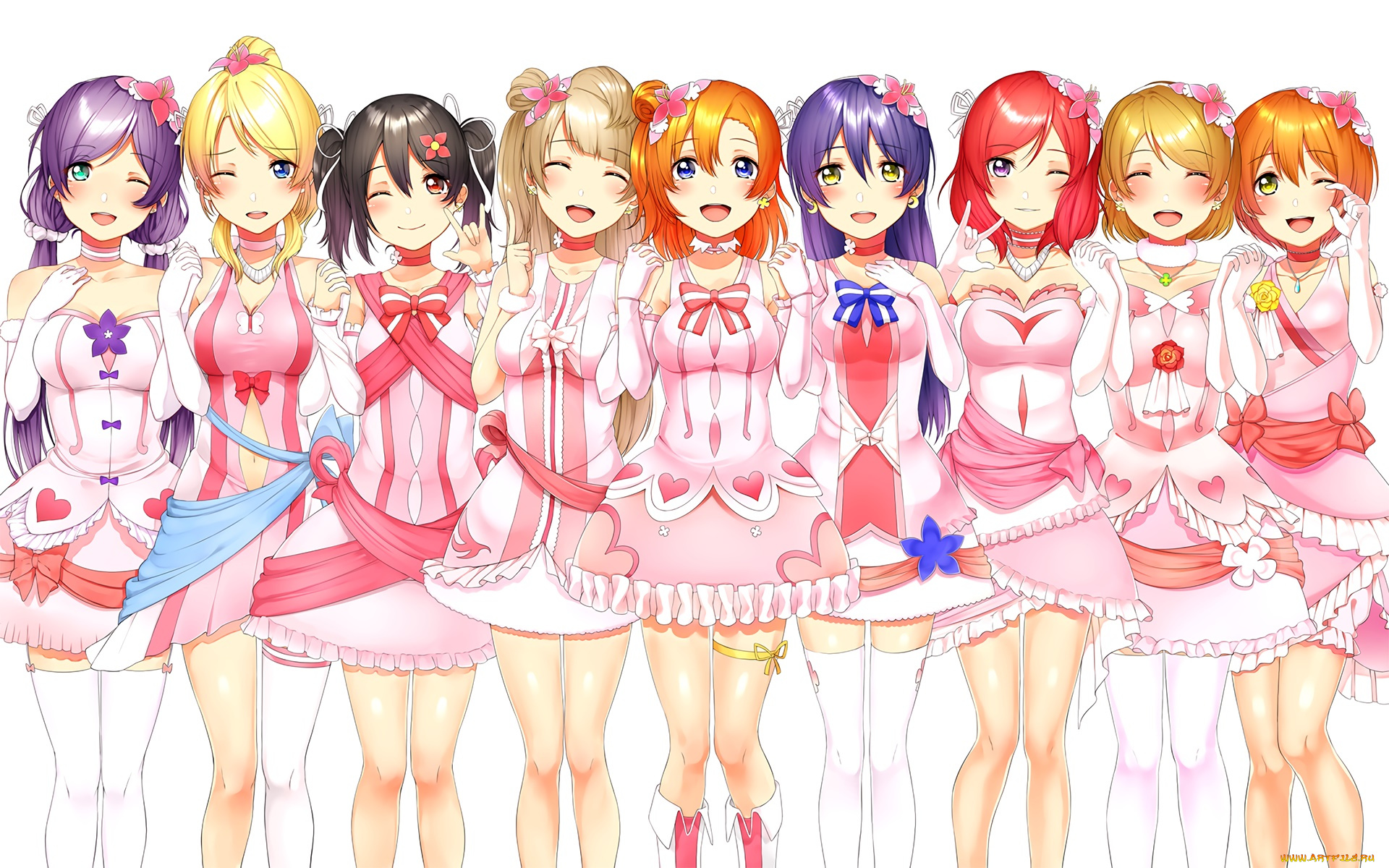 аниме, love, live, , school, idol, project, девушки, взгляд, фон