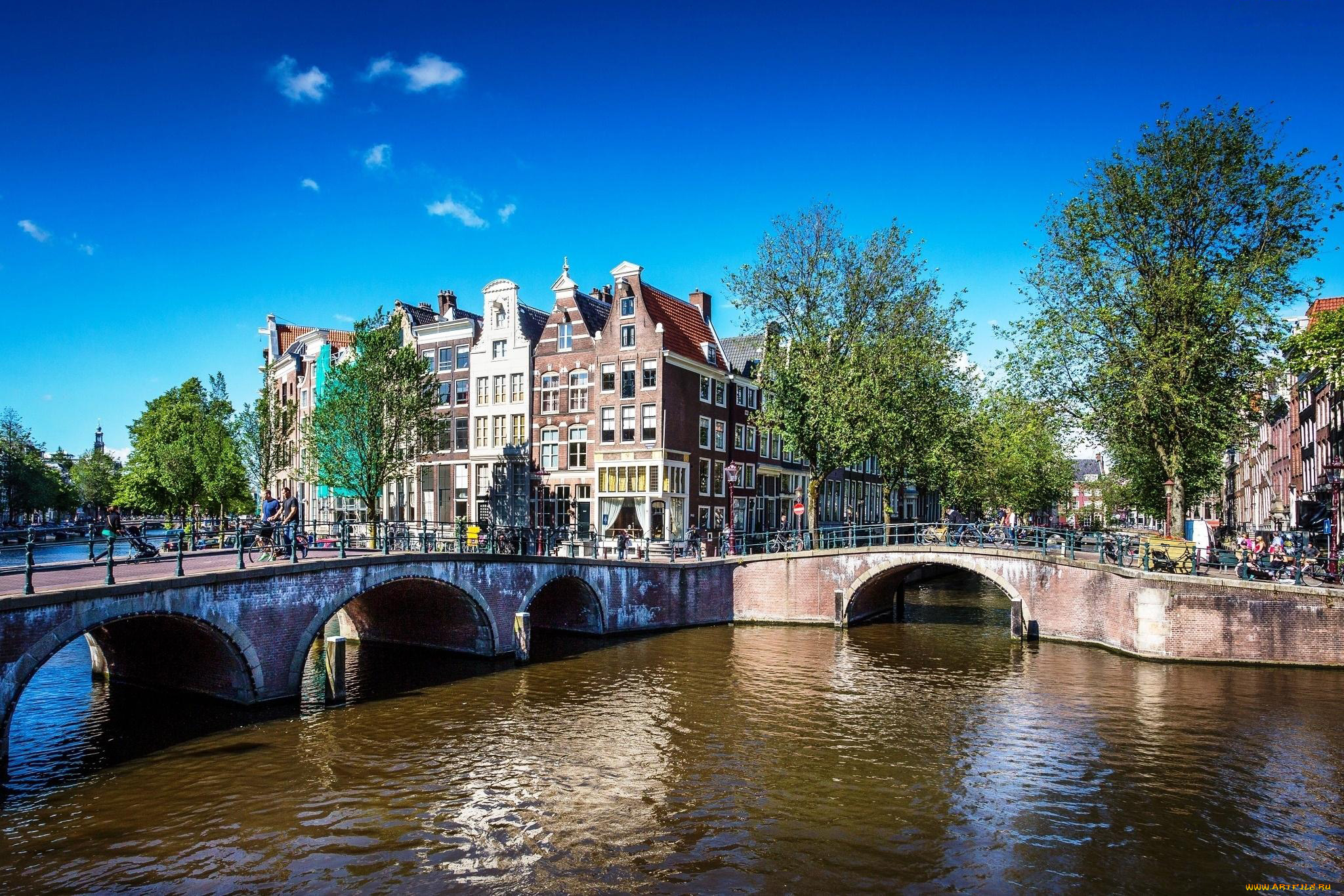 города, амстердам, , нидерланды, канал, мосты