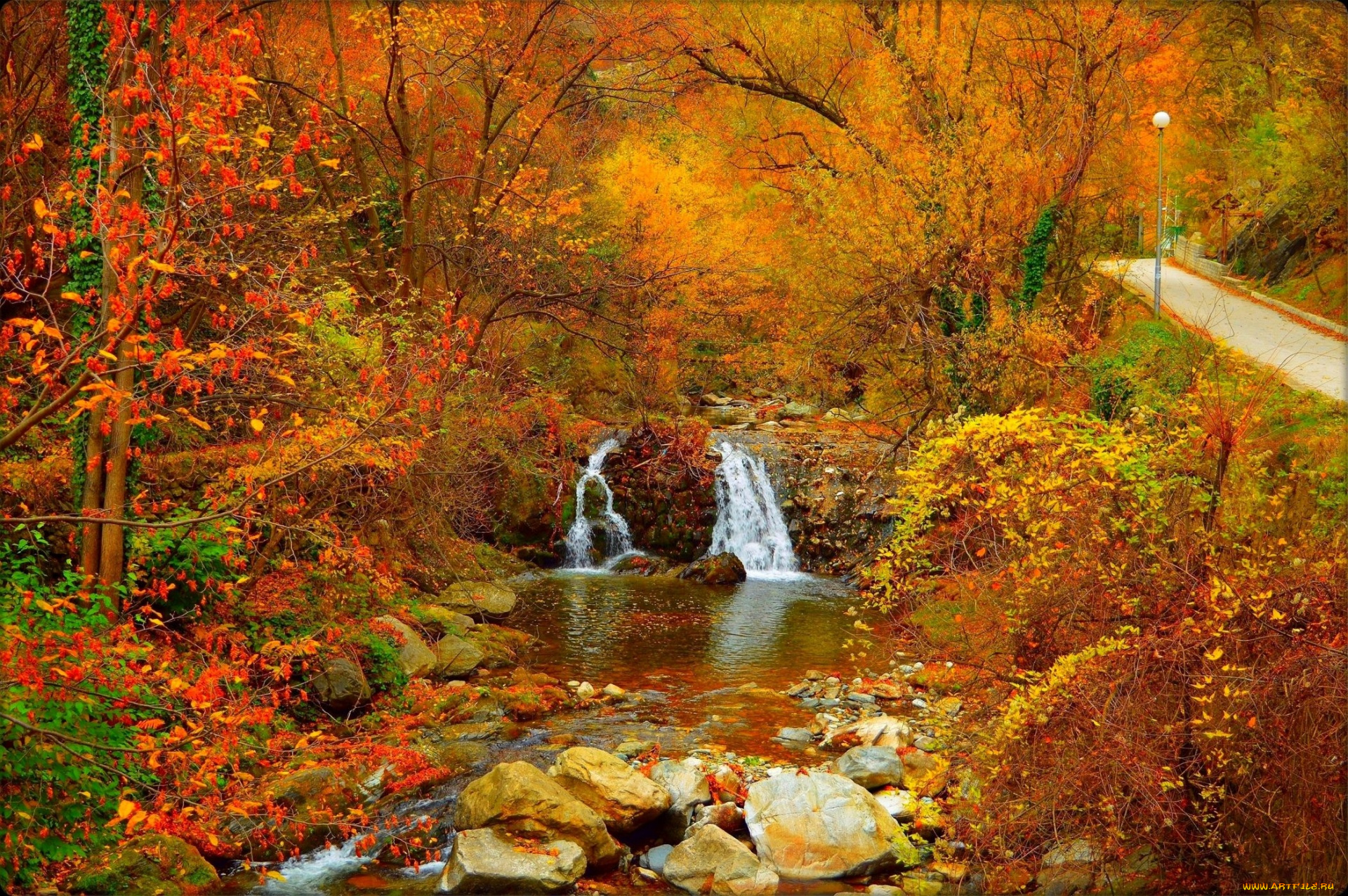 природа, водопады, осень