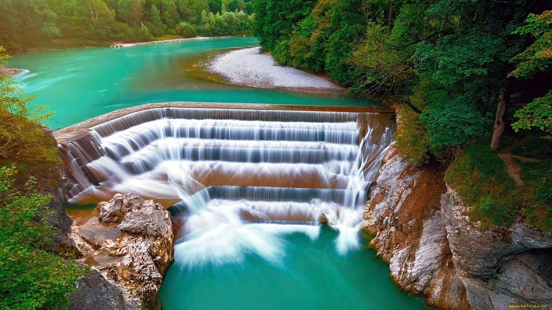 lech, river, waterfall, bavaria, природа, водопады, lech, river, waterfall
