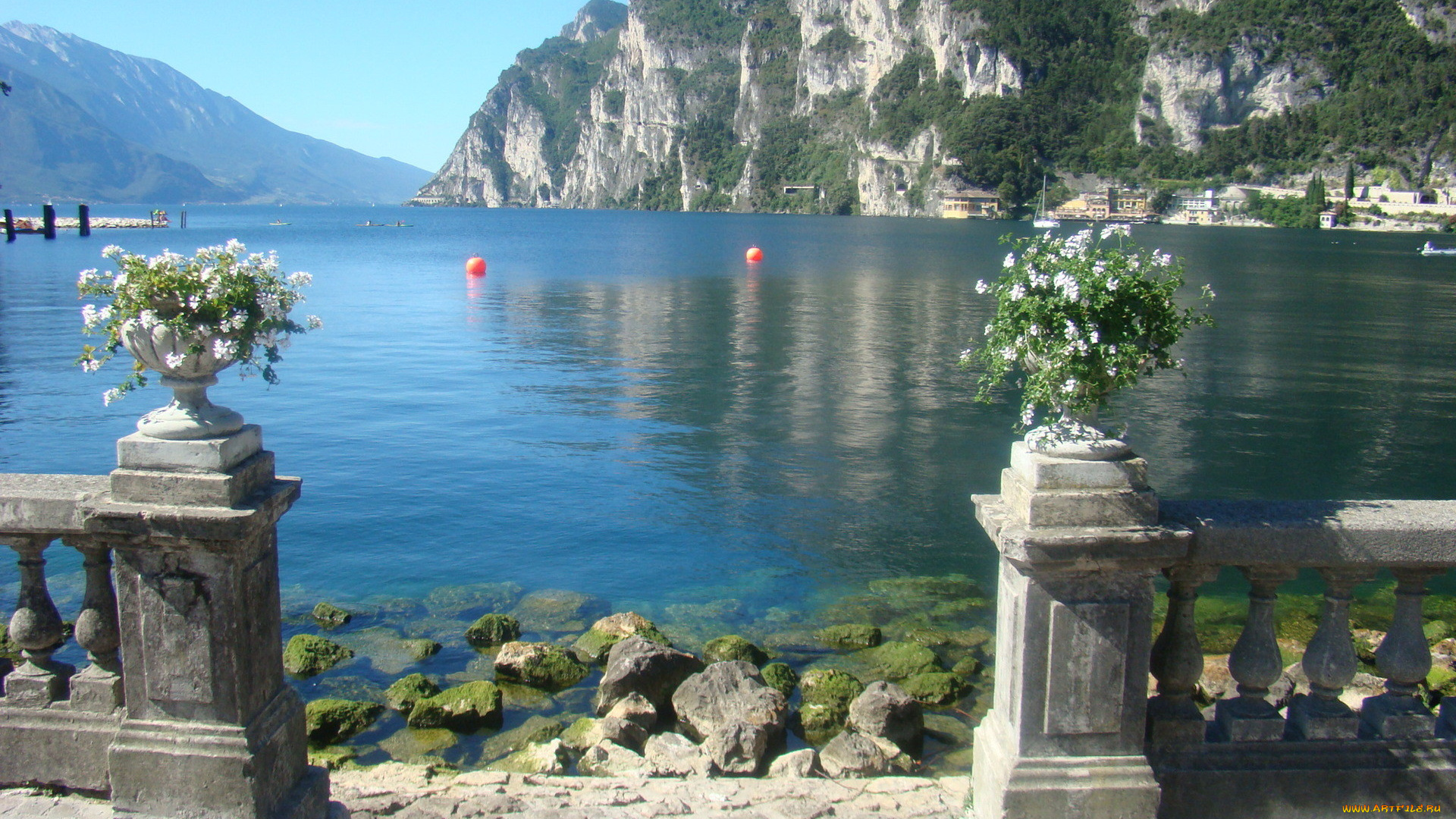 озеро, гарда, италия, природа, реки, озера, горы, камни, цветы