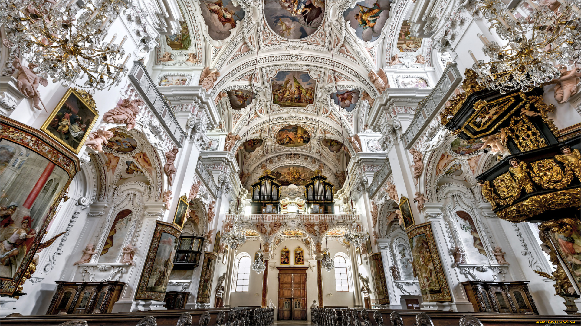 интерьер, убранство, , роспись, храма, гарстен, stiftskirche, garsten, монастырь, церковь, собор, австрия