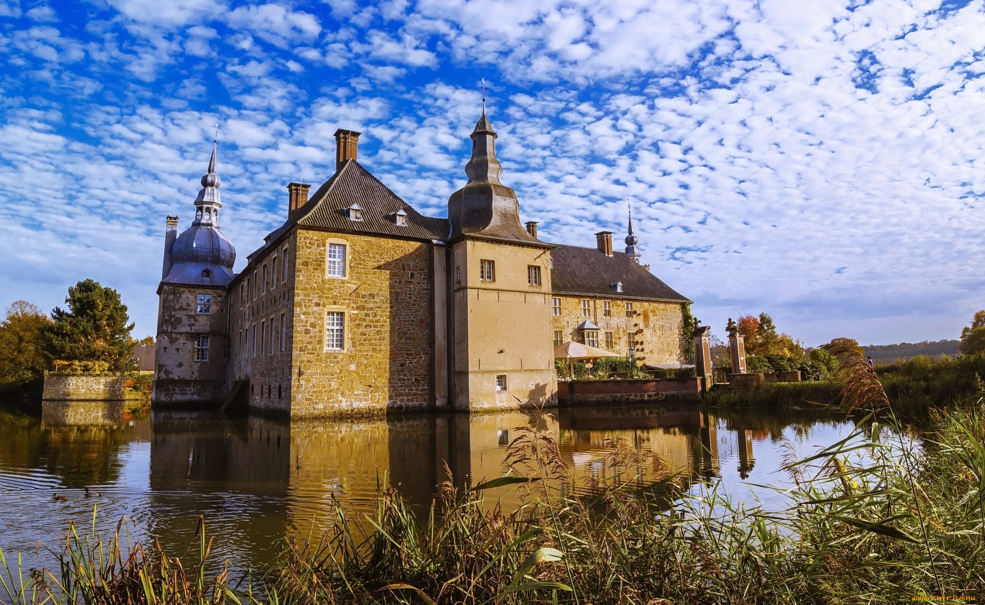 wasserschloss, -, moated, castle, города, замки, германии, пруд, замок