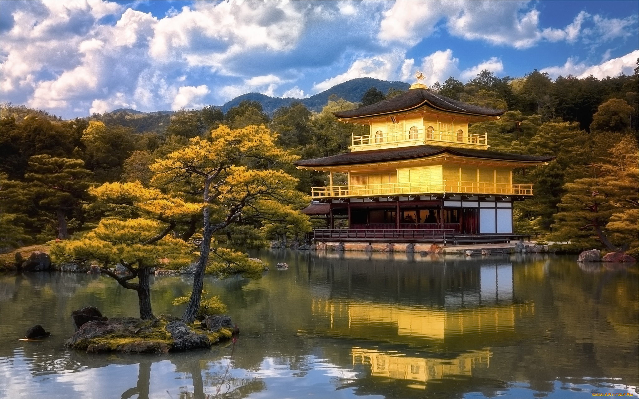 kinkakuji, temple, города, -, буддийские, и, другие, храмы, парк, пруд, храм