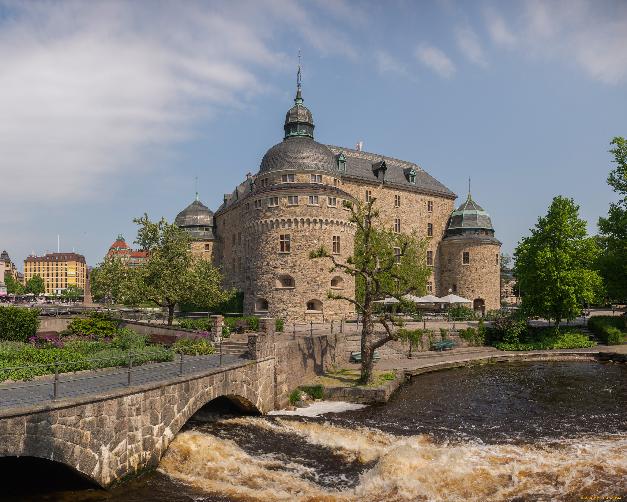 214, rebro, castle, города, замки, швеции, река, мост, замок