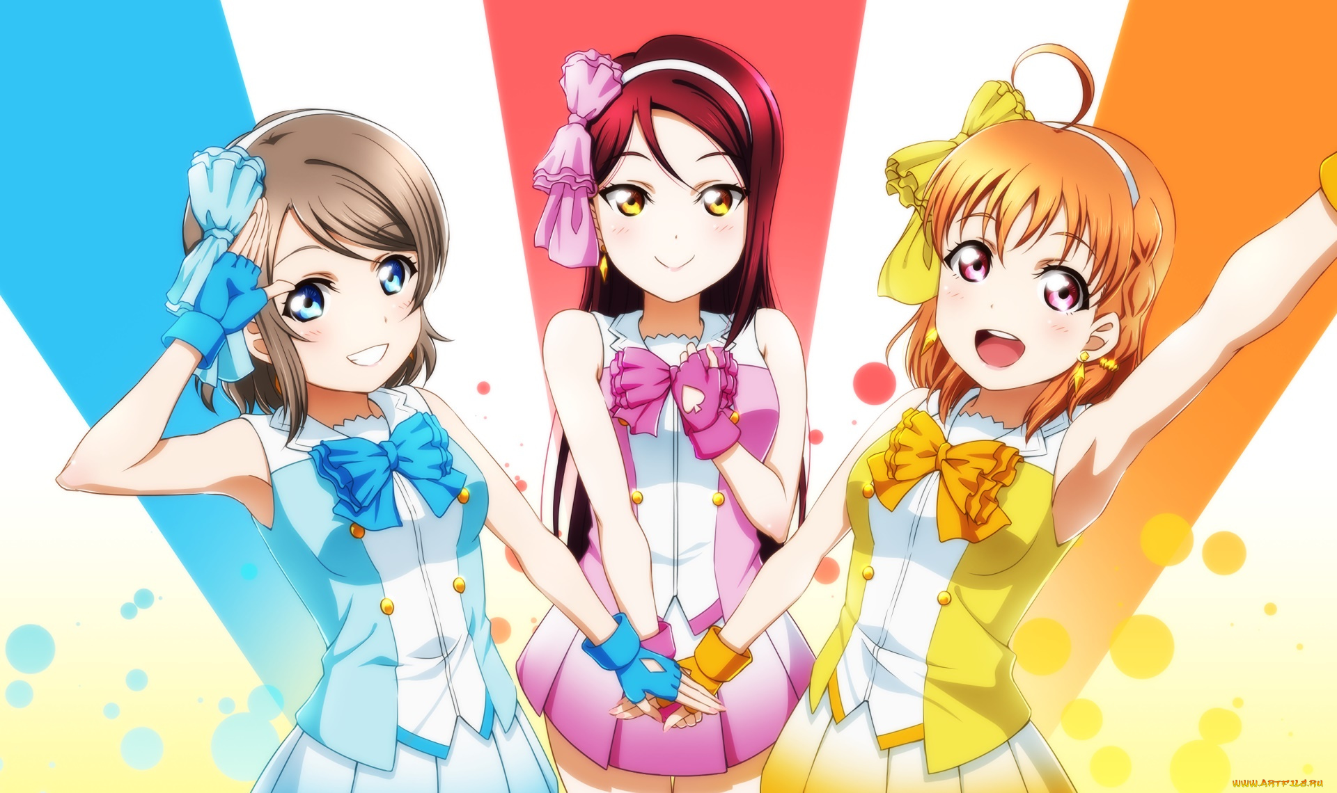 аниме, love, live, , school, idol, project, взгляд, девушки, фон