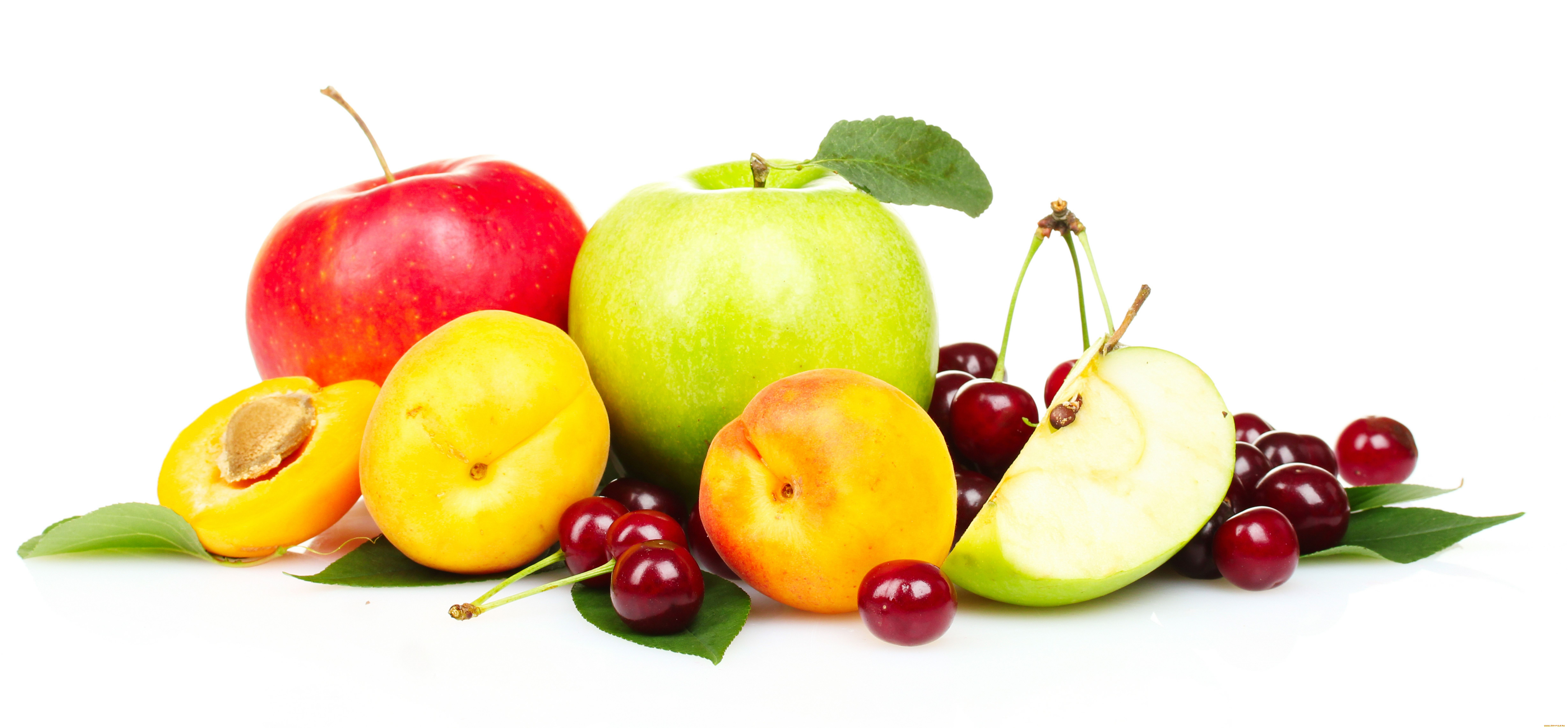 еда, фрукты, ягоды, яблоки, персики, черешня