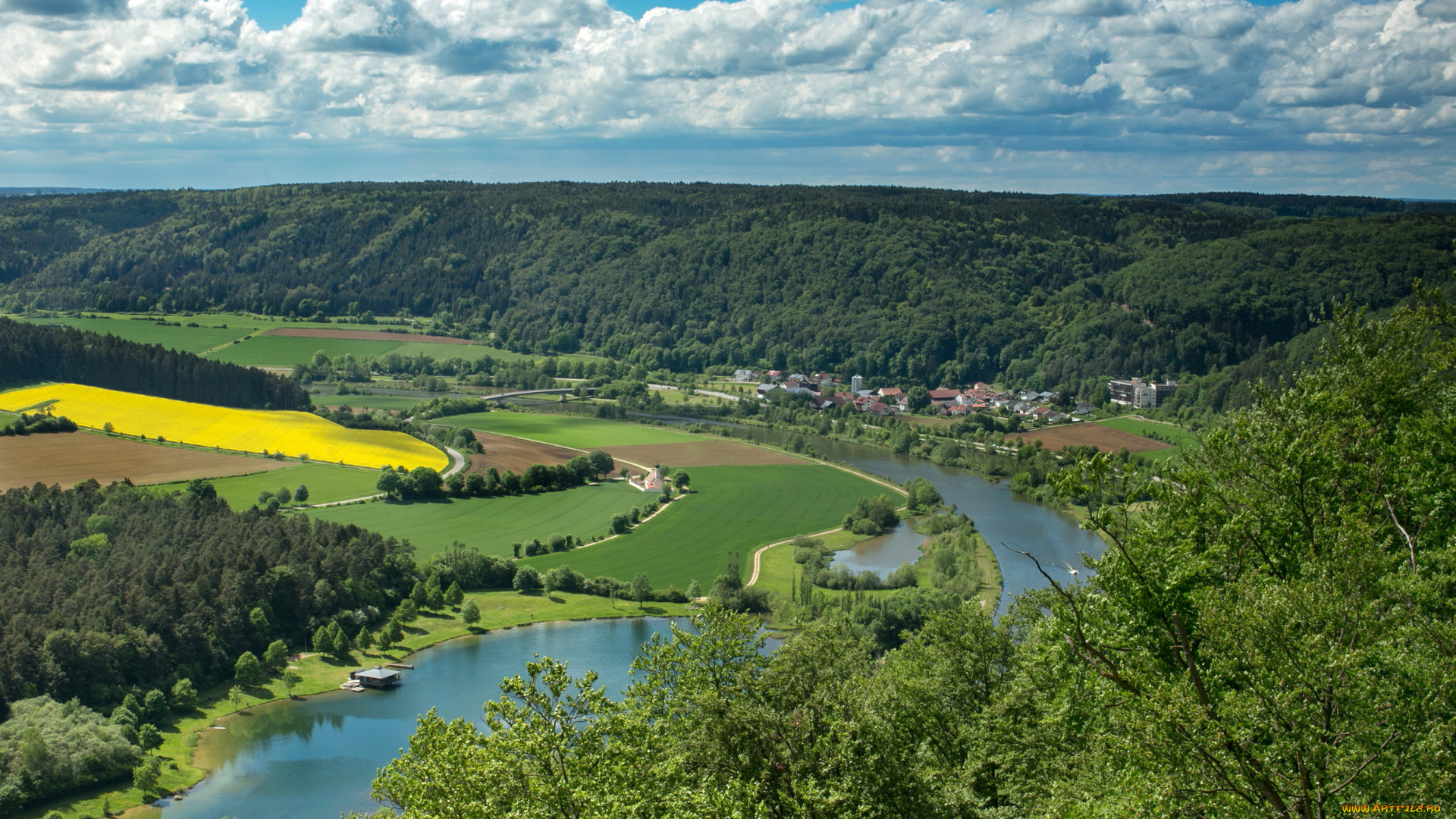 германия, бавария, риденбург, природа, пейзажи, пейзаж, река, деревья