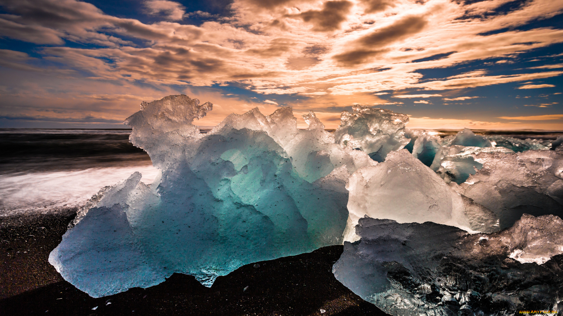 iceland, природа, айсберги, ледники, лёд, исландия, закат