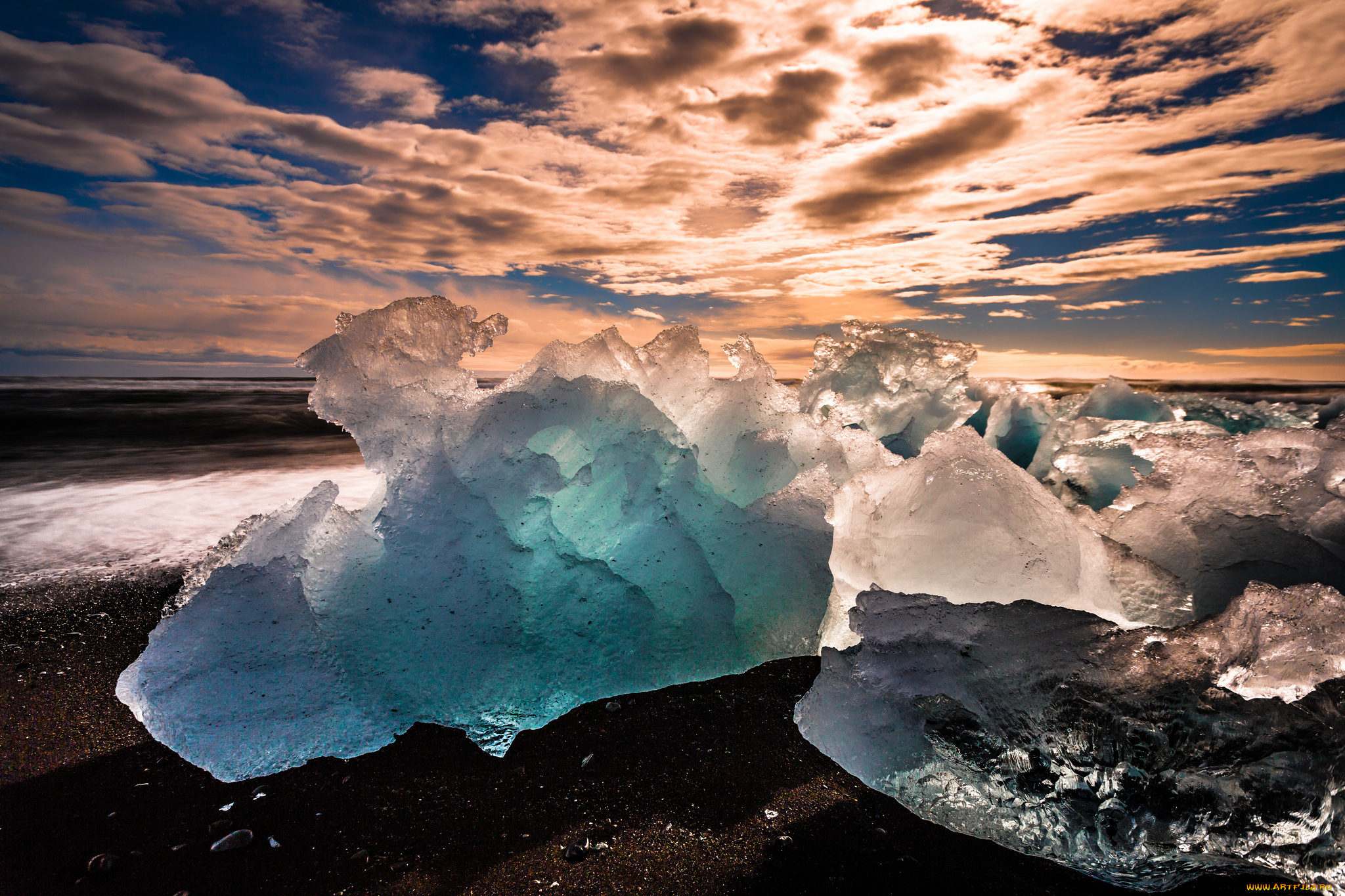 iceland, природа, айсберги, ледники, лёд, исландия, закат